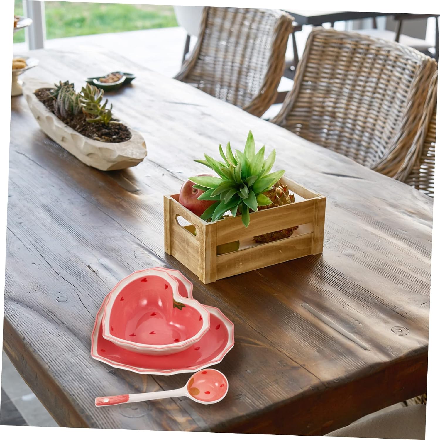 1Set Premium Strawberry Bowl Set Multi Function Salad Accessory with Decorative Spoon and Plate for Family Gatherings Parties and Events