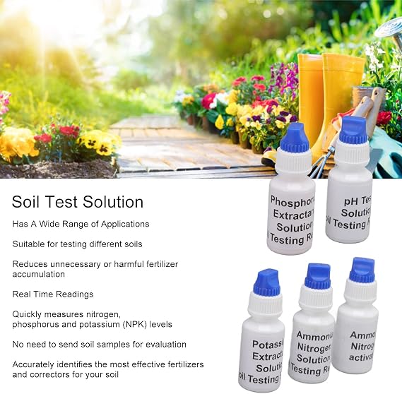 5 Bottles Soil Test Kit, Soil PH Test Liquid Solution, Measurement Of Nitrogen, Phosphorus and Potassium (NPK) Content, Precise Measurement Of Soil Fertility for Gardening, Landscaping