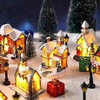 Vista 5 de Shappy 48 piezas de casas de pueblo de Navidad, accesorios de edificios de ciudad, 10 luces para casa de pueblo de Navidad, 12 mini árboles, 12