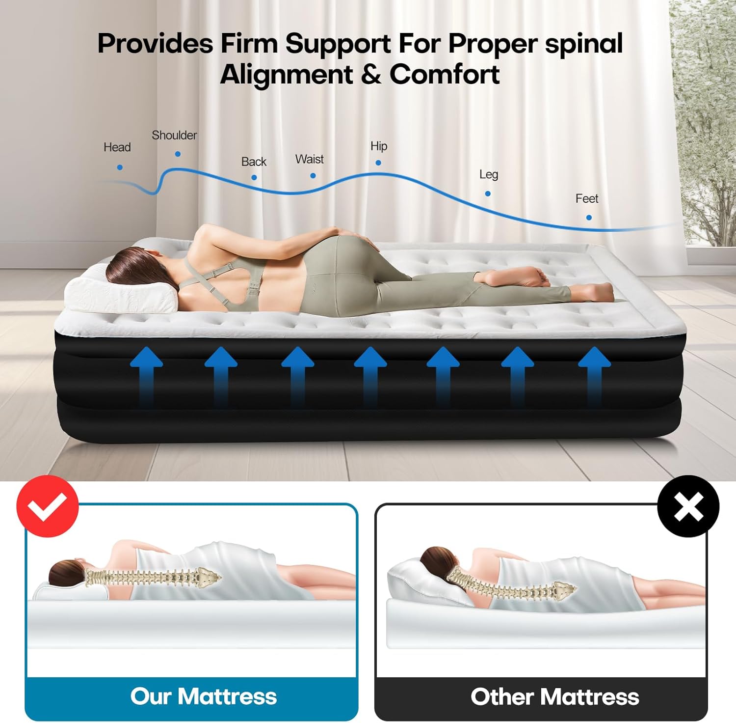 Panana Queen Air Mattress with Built in Electric Pump, Height 18.5" Comfort Blow up Inflatable Guest Air Bed Airbed with Flocked Top, Storage Bag for Family, Home, Camping
