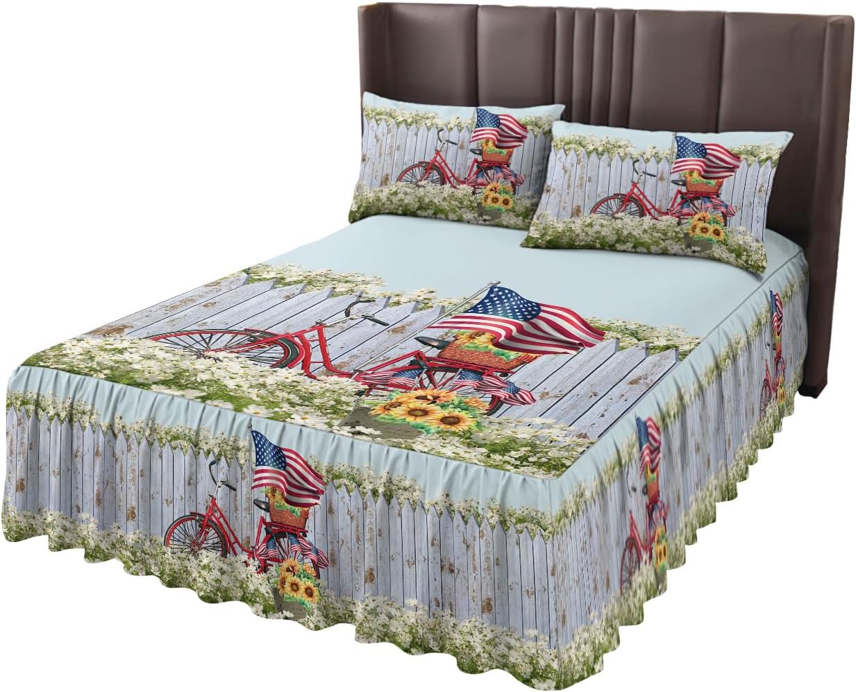 T&H XHome Twin Bed Skirts Ruffled 2 Piece Set with Pillow Shams