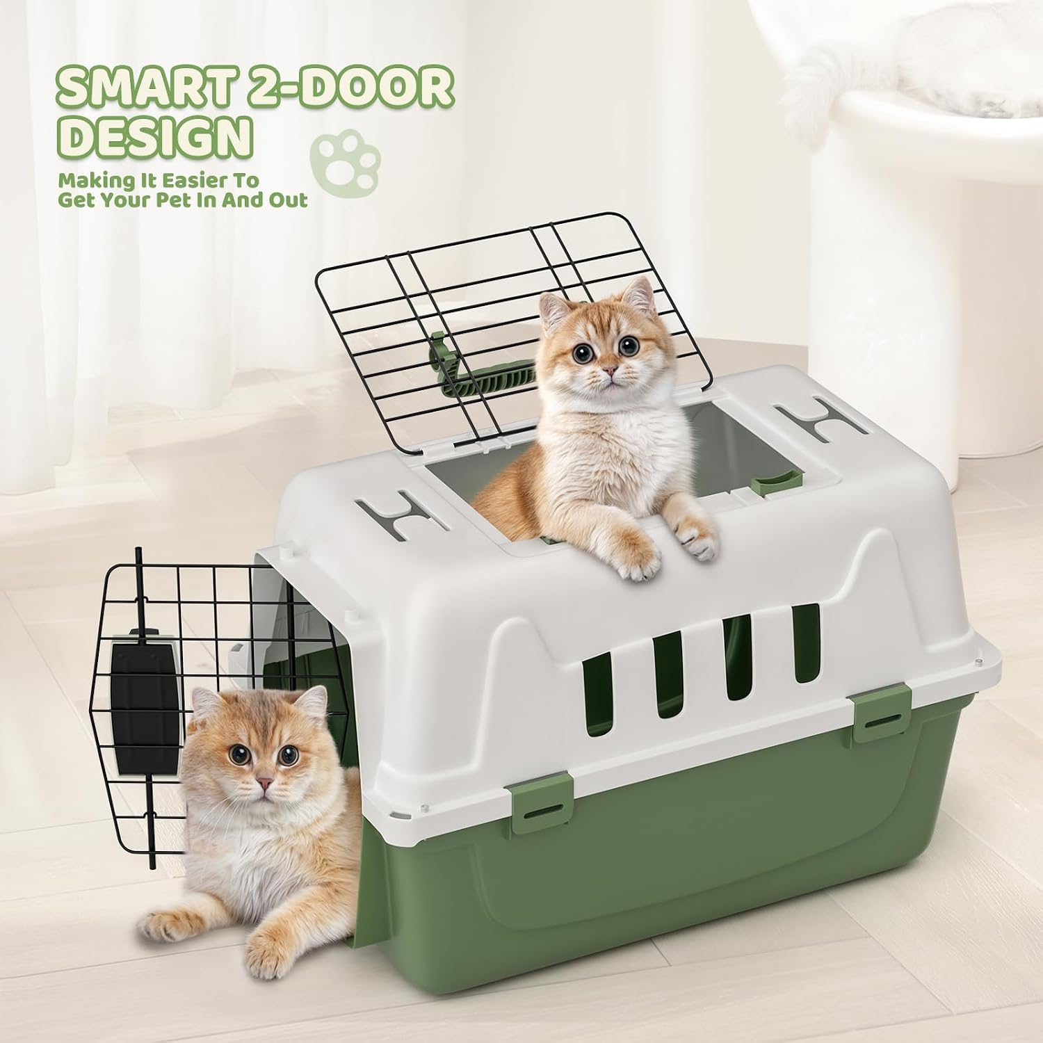 Magshion 18 Inch Pet Carrier Hard-Sided Dog Carrier with Top and Front Door Access, Plastic Dog Kennel for Longer Traveling, Durable Handle and 4 Sides Ventilation for Pet Up 10 lbs (White+Green)