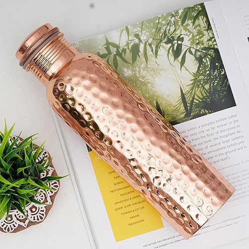 Miniatura 6 de Craft Trade Paquete de 2 botellas de cobre puro con tapa y bolsa de transporte para agua potable, sin BPA, a prueba de fugas, aumenta la inmunidad,