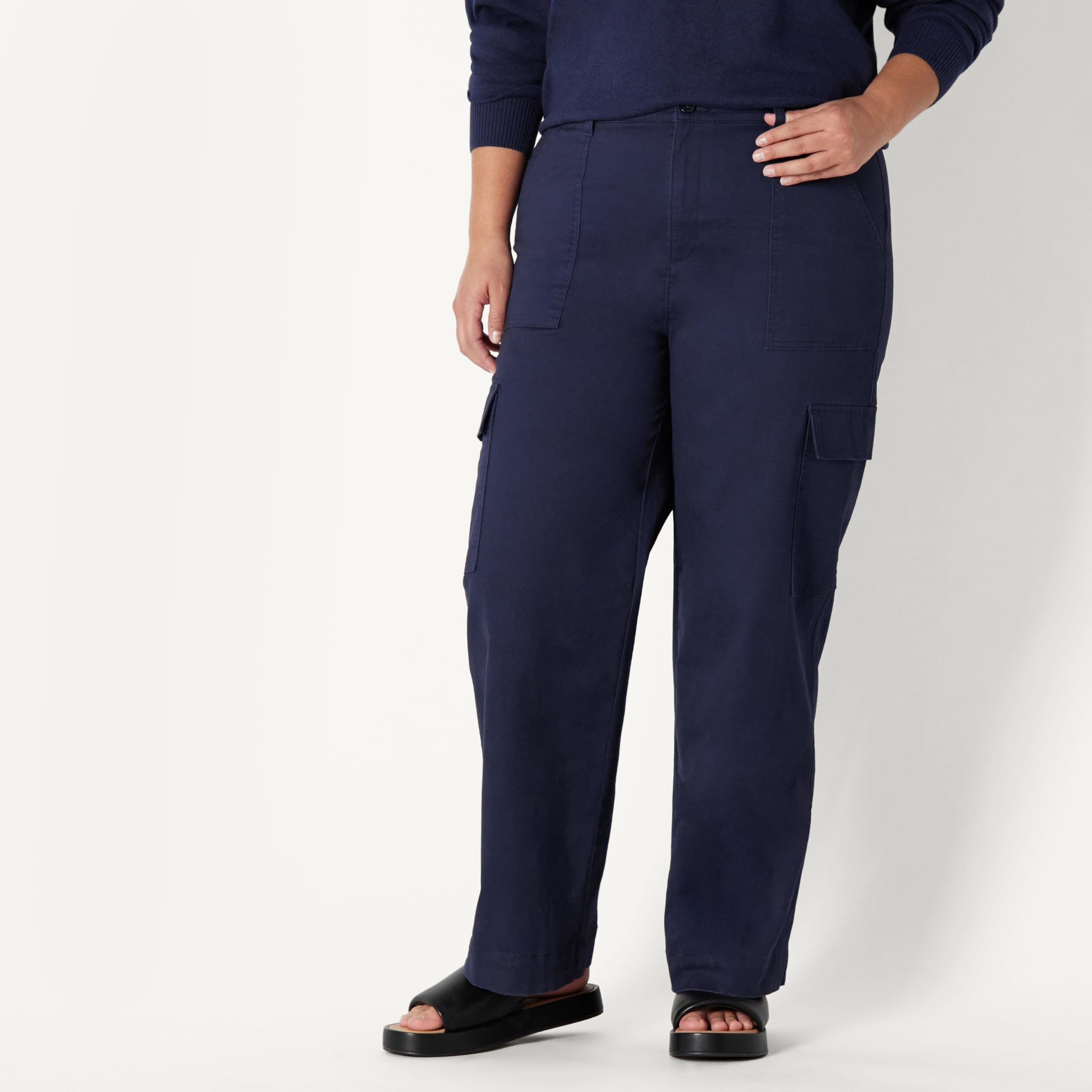 Amazon Essentials Femme Pantalon Cargo Taille Haute et Jambes Larges, Coupe Décontractée