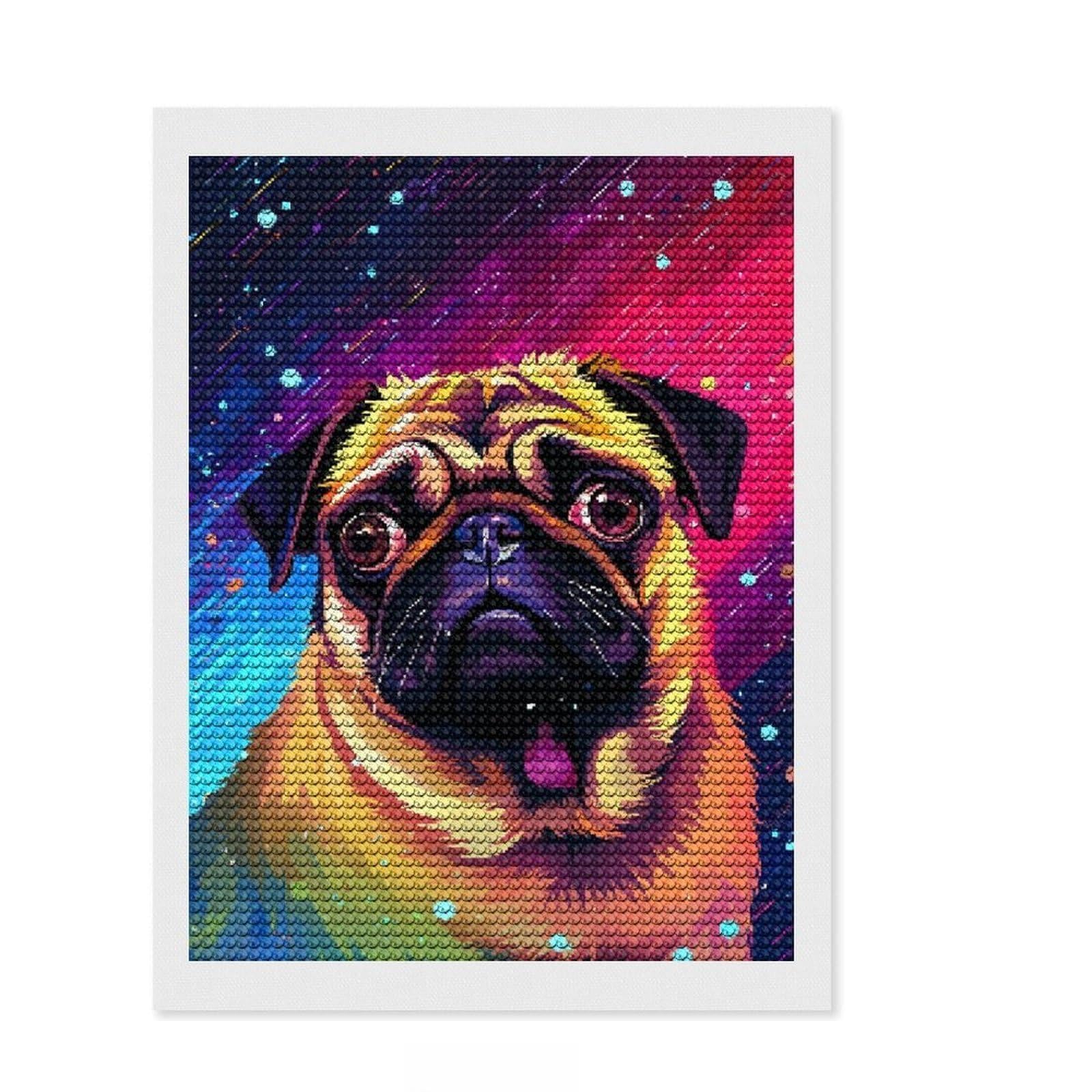 Junmoney Cute Pug Pixel Art Diamond Painting Set 12"x16", Easy to Enjoy, Easy Handmade Project, Boho Decor, Birthday Gift, Stress Relief Craft