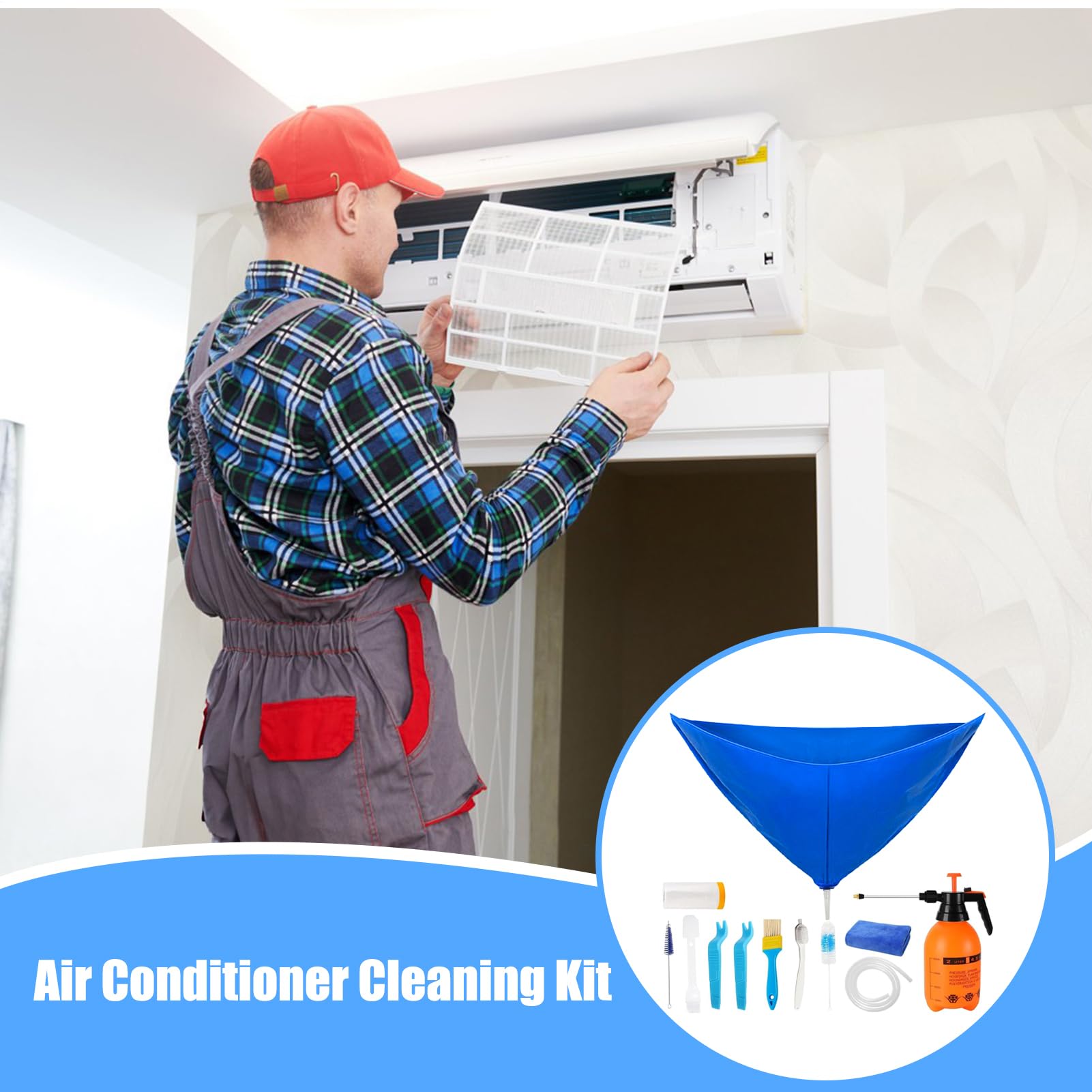 Kit De Nettoyage Climatiseurs | Kit Pour Mini Split - Outils pour Systèmes de Climatisation, Protecteur De Poussière Mural pour Lavage À La Maison