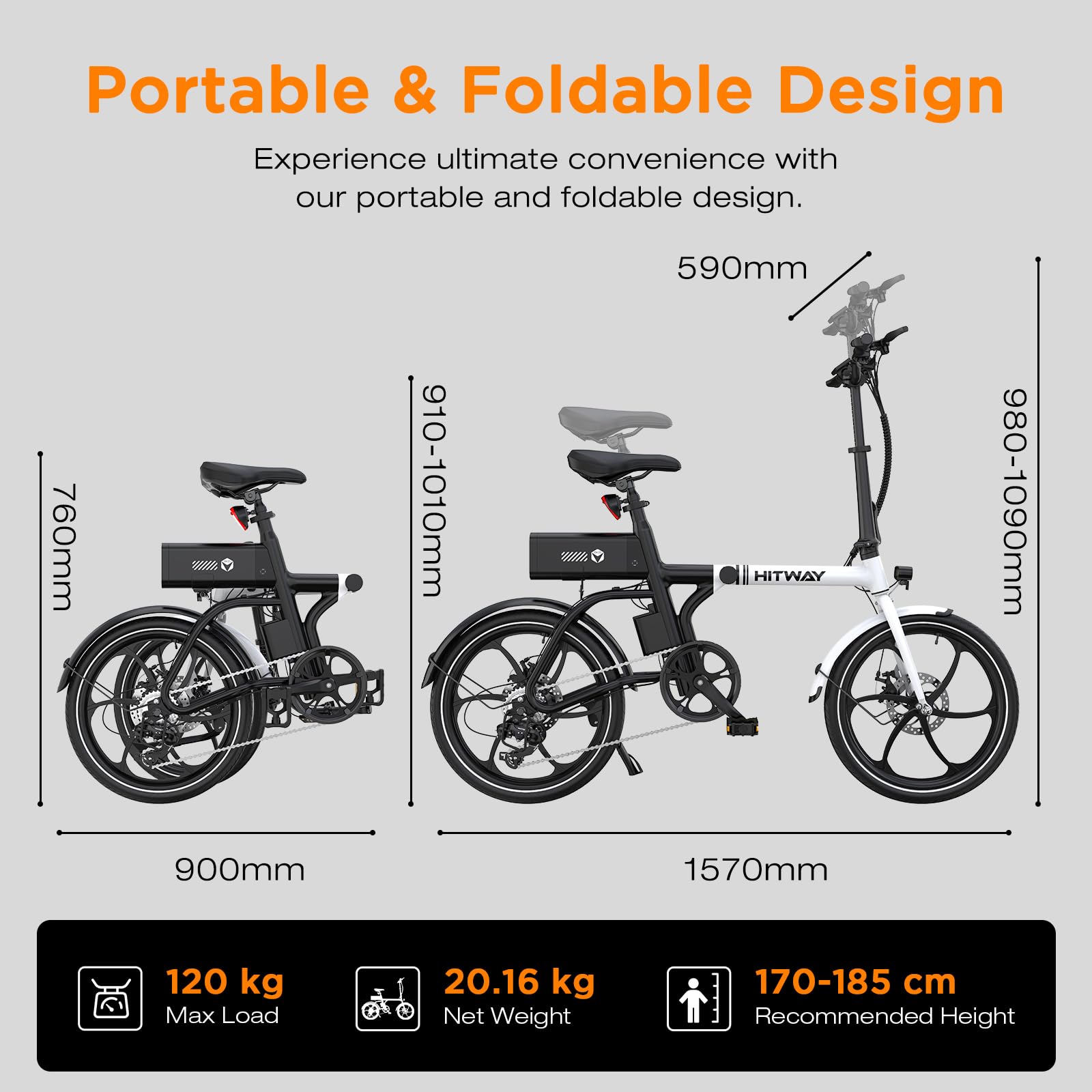 HITWAY E Bike, Klapprad Elektrofahrrad 16/20 Zoll, 250W Motor bis 25km/h, 36V 9Ah Li-Ion-Akku, Reichweite 35-70/40-65 km, Urbanes Pendler E-Fahrräder Pedelec für Erwachsene