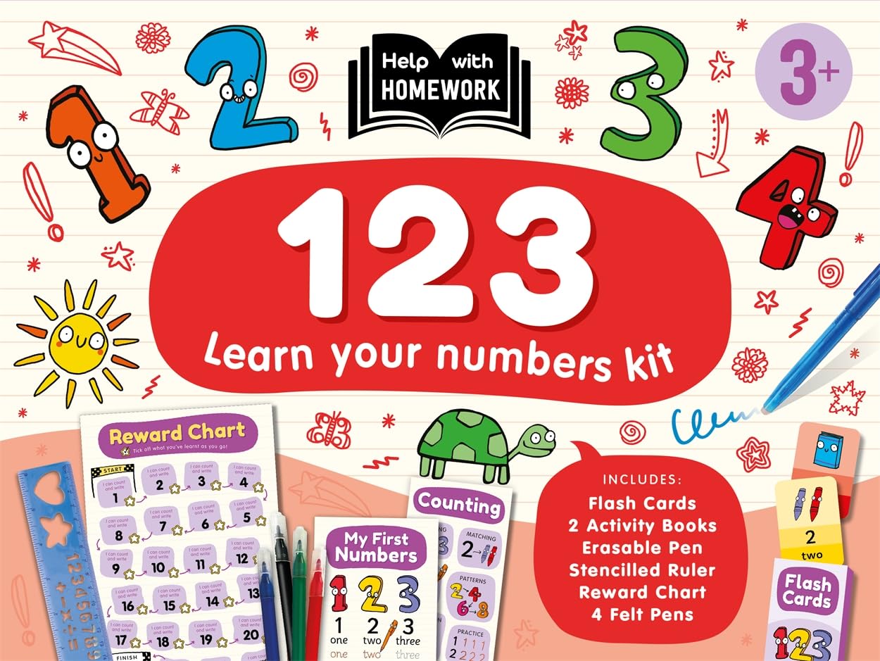 123 Learn Your Numbers Kit: Preschooler learning set to develop numeracy skills | Includes flash cards, reward chart, activity books, pens and more!