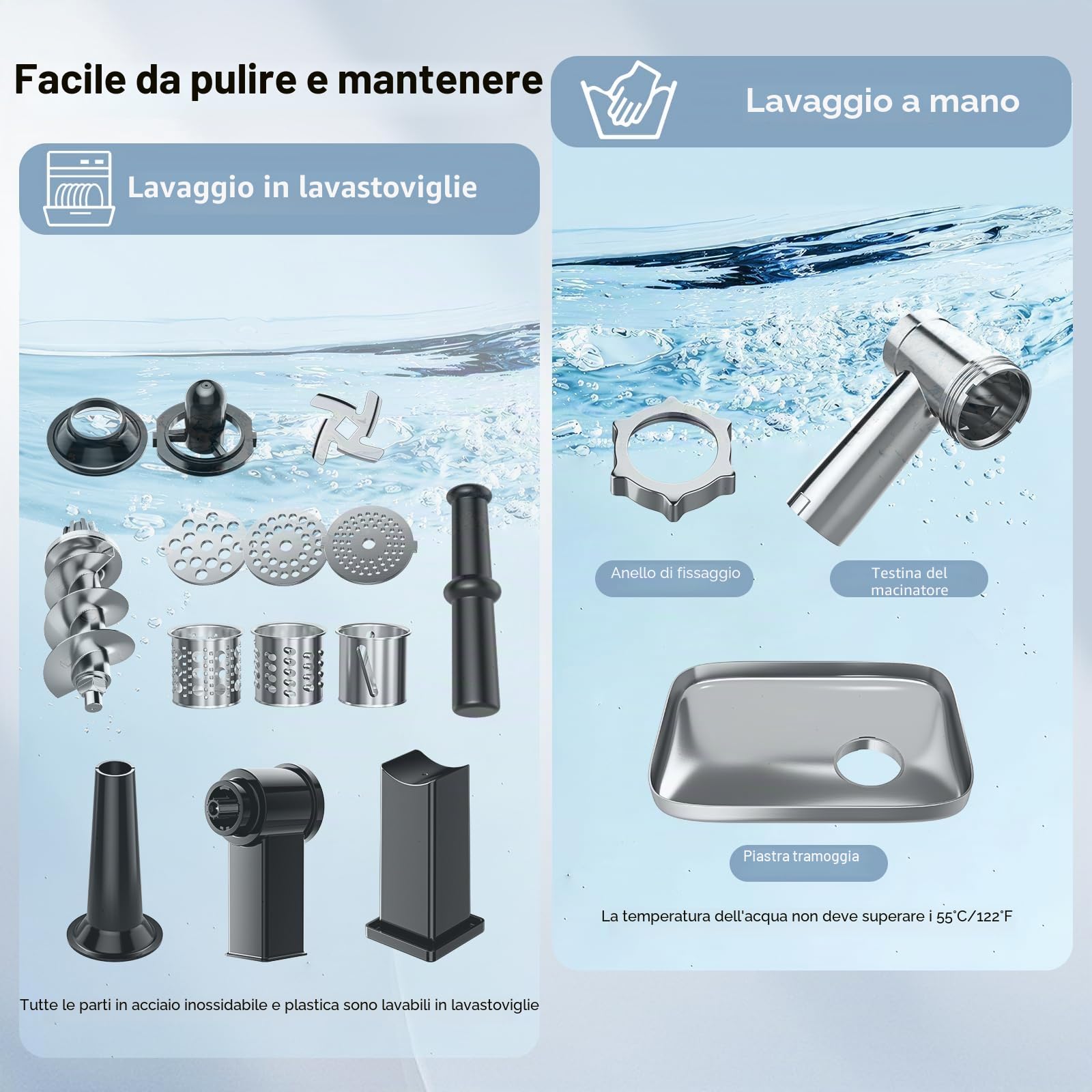 Tritacarne elettrico da 2000 W 5 in 1 - Insaccatrice professionale, tritatutto per verdure, grattugia per insalata e formaggio con 8 accessori, materiale di qualità alimentare per la cucina di casa