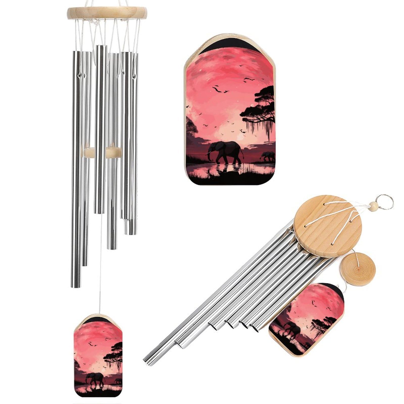 Pink Moon Elephant Wind Chime 20.5" Aluminium Wind Chimes Outdoor Garden Patio Decoration Windchime Memorial Gifts Windchimes for Men and Women