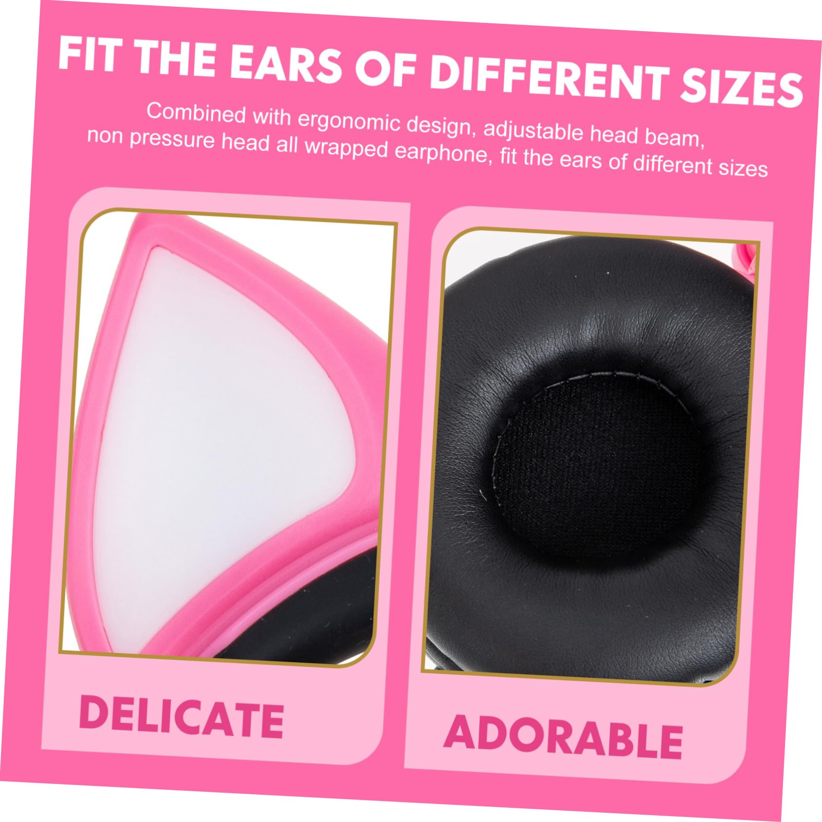 Cuffie per Bambini Orecchie da Gatto Rosa in Pvc Luce | Jack 3, 5mm, Spinotto Dritto e Driver da 40mm, Batteria a Bottone Inclusa