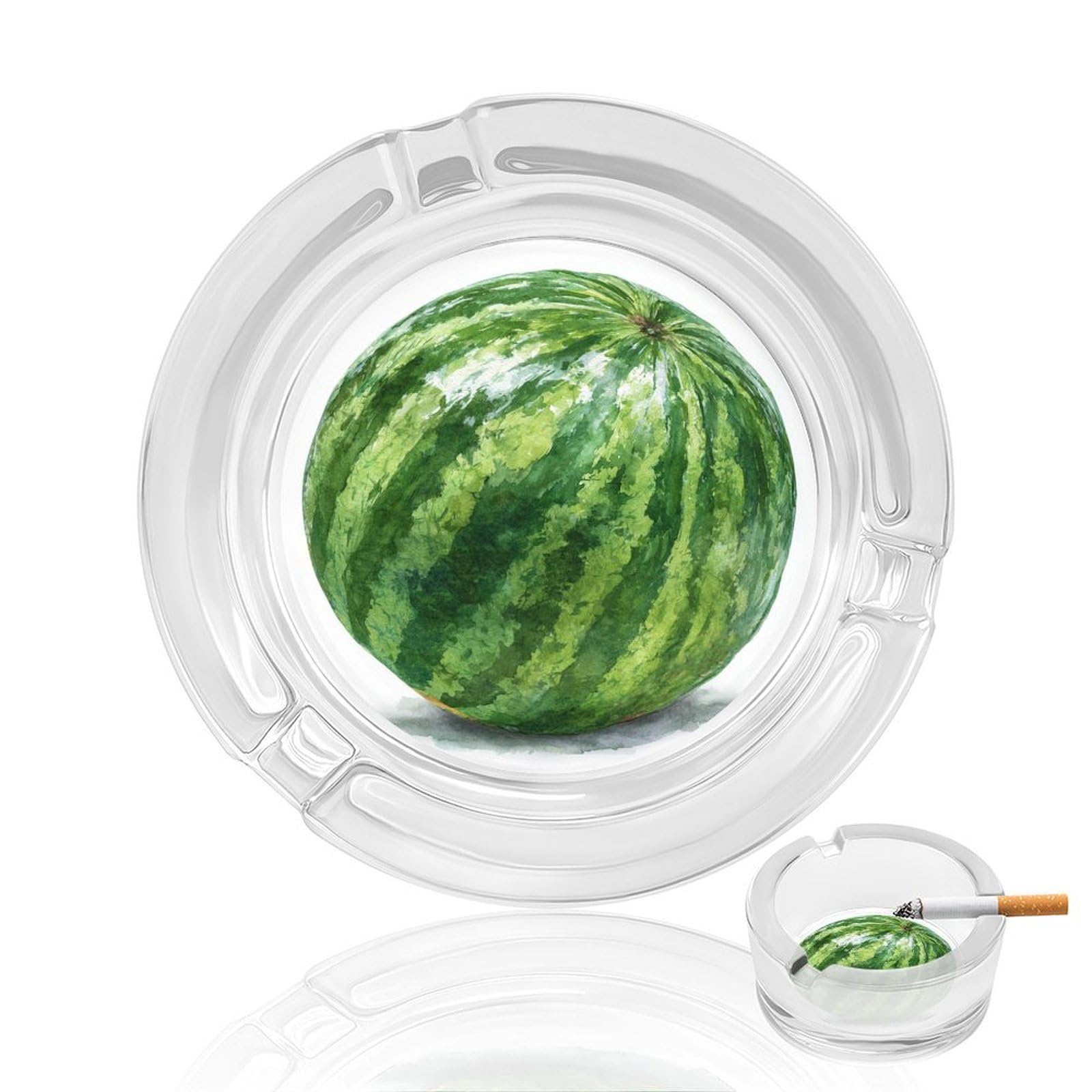 Watercolor A Watermelon with Green Stripes Glass Ashtray for Cigarettes Portable Decorative Ash Trays for Home Office Decor