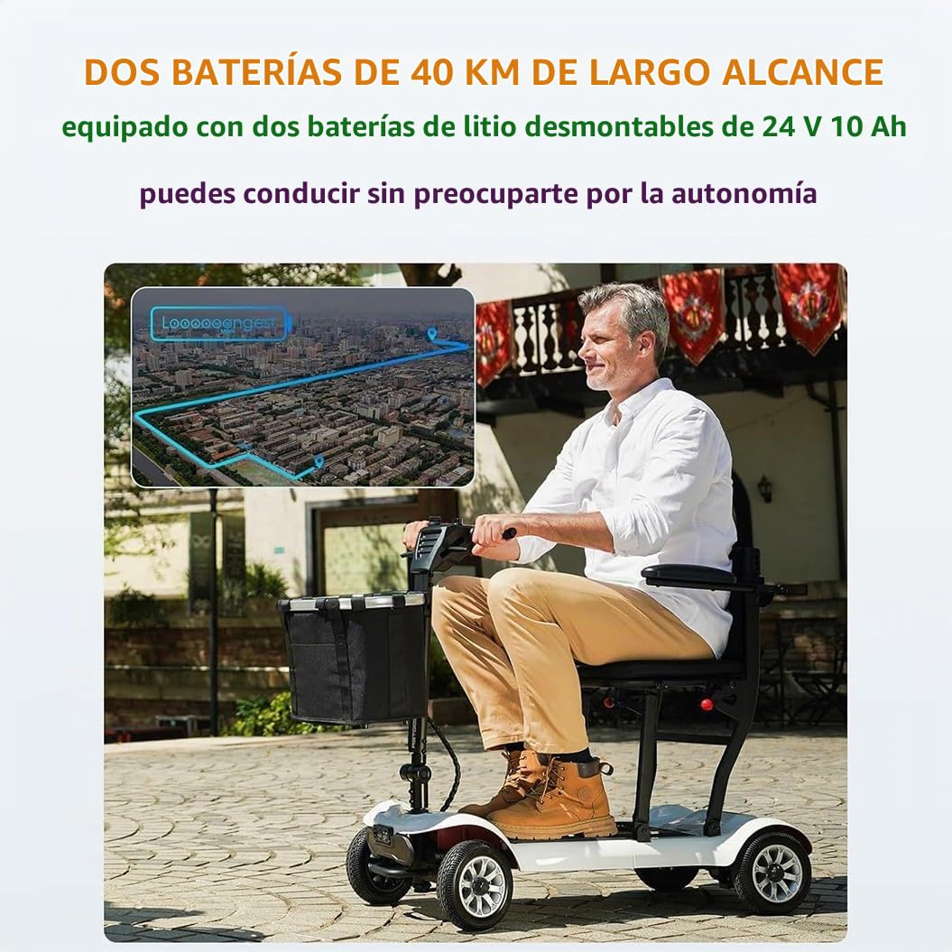 Scooter De Movilidad Portátil,Scooter De Movilidad Plegable De 4 Ruedas,Scooters De Movilidad Para Adultos,Scooter Eléctrico,Con Cargador Y Cesta Incluidos,Para Adultos Mayores 10ah