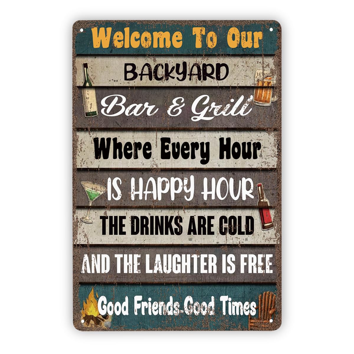 Welcome To Our Backyard Outdoor Bar Tin Sign, 11.8x7.9in