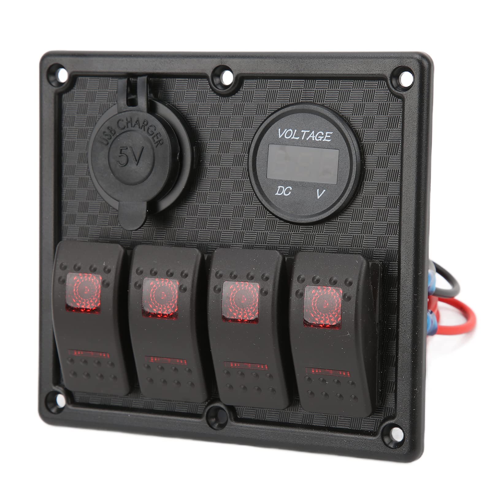 4-krotny Panel Przełączników Kołyskowych z Woltomierzem i Podwójnym ładowaniem USB Uniwersalny Panel Sterowania do Samochodów, łodzi i Pojazdów Kempingowych 5-pinowy Przełączników z