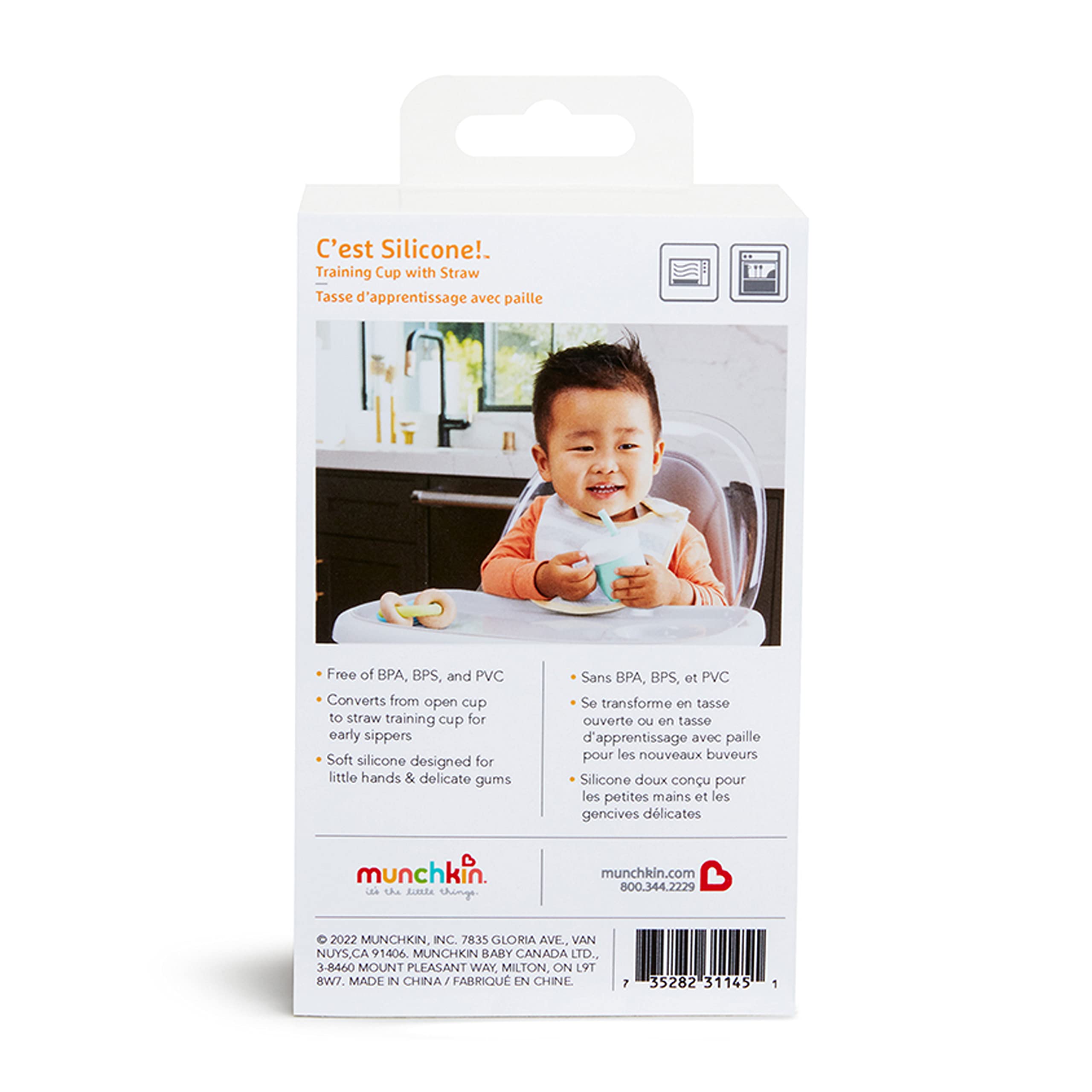 Munchkin C'est Silicone! Taza de entrenamiento abierta y taza de paja para bebés y niños pequeños, 4 onzas, coral