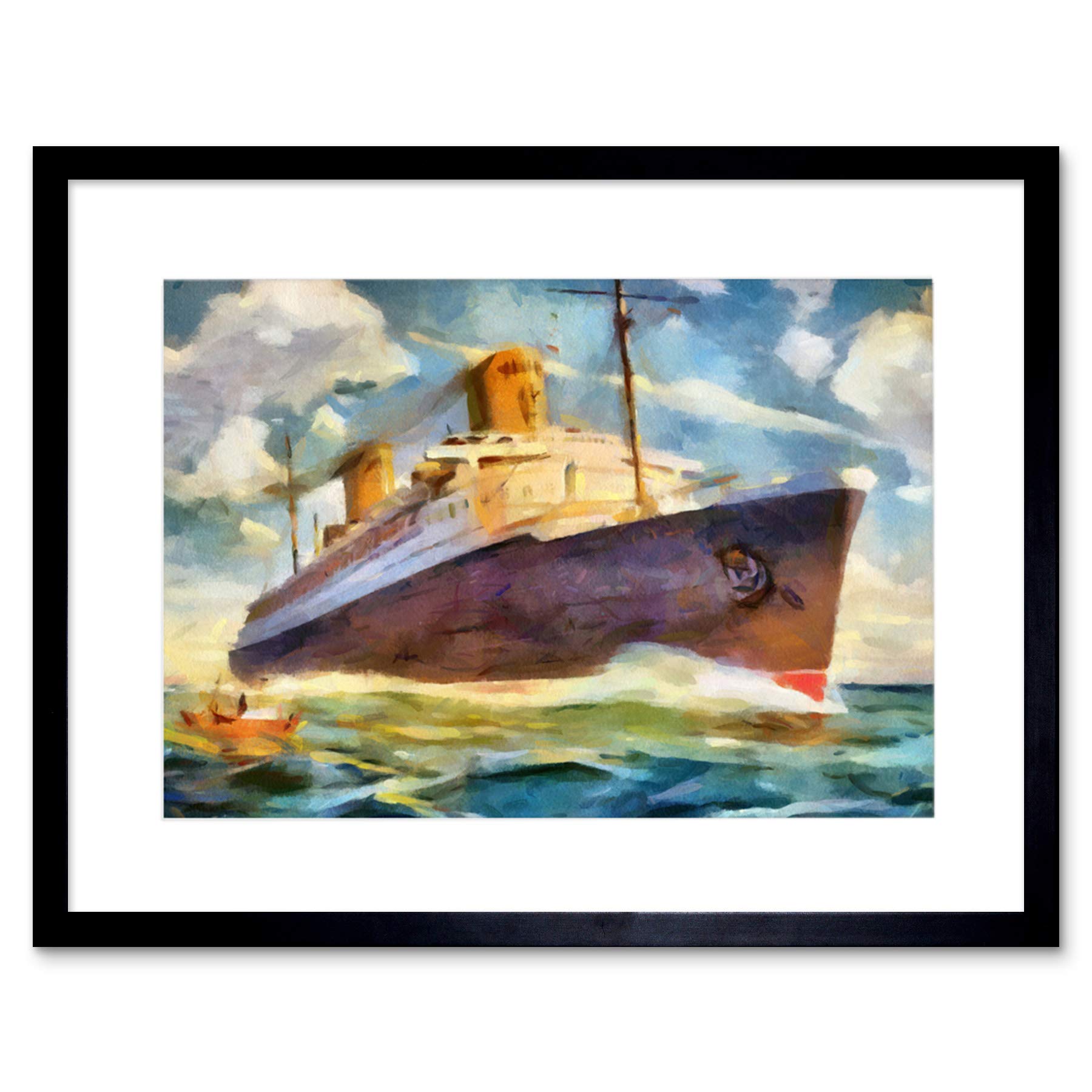 Wee Blue Coo Painting SS Bremen Ocean Liner Liner Ship Boat Watercolour Framed Wall Art Print