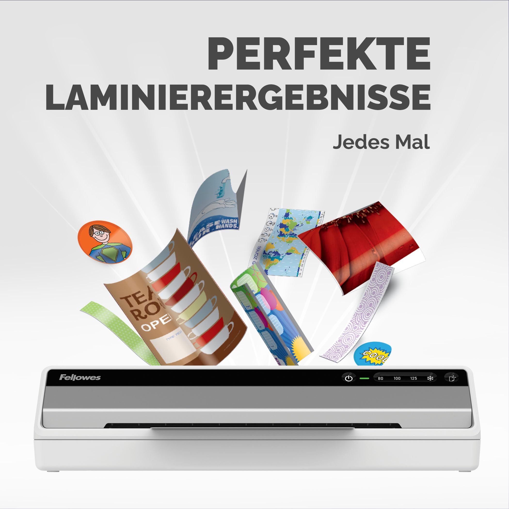 Fellowes Saturn A4 Laminiergerät fürs Büro – InstaHeat, 60 Sek. Aufwärmzeit, Staufreigabe, Auto-Abschaltung – für 80/100/125 Mikron – inkl. 10 Folien – für Zuhause & Büro