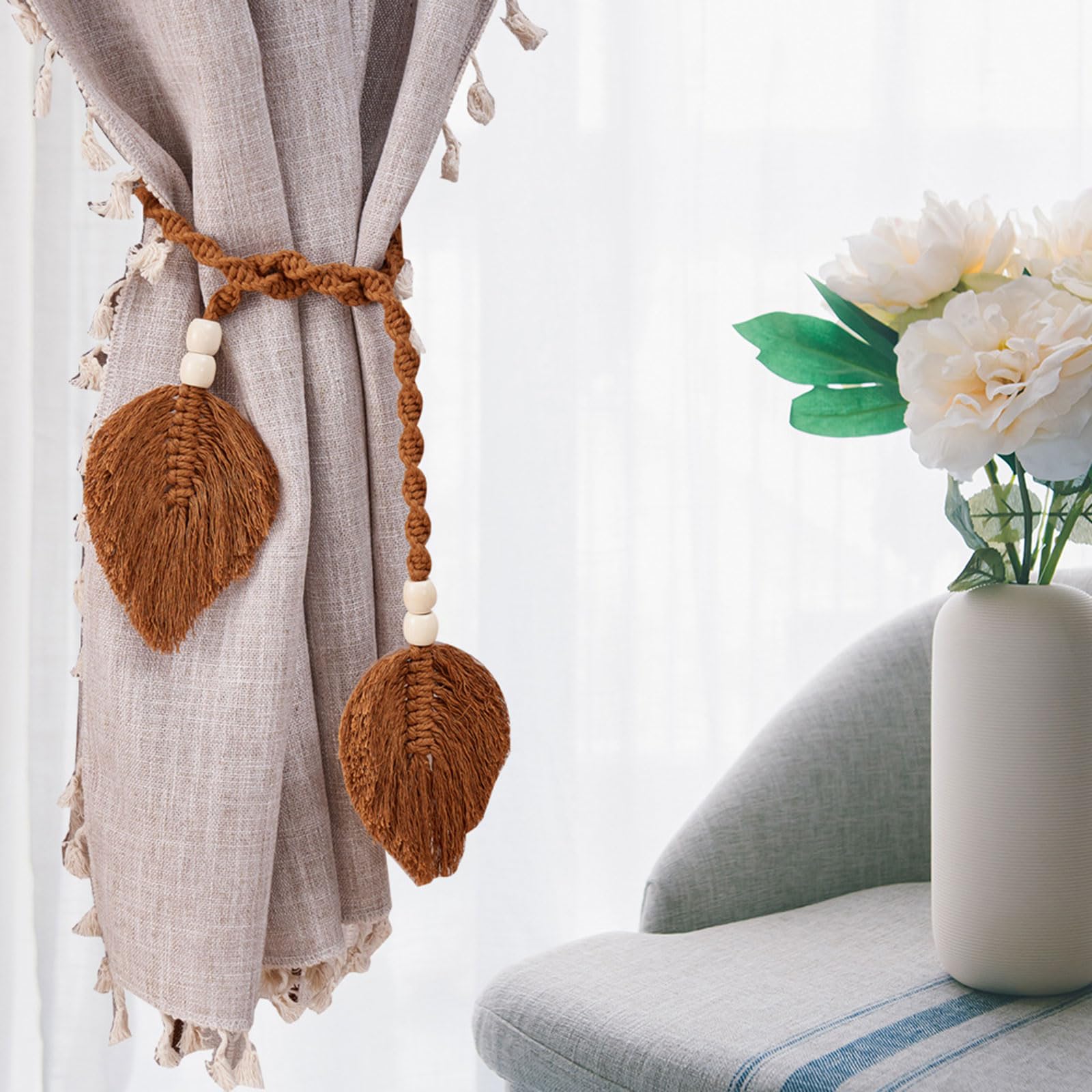 2 Fermacorda In Cotone Fatte A Mano Per Tende – Nodo Rurale Decorativo - copertina