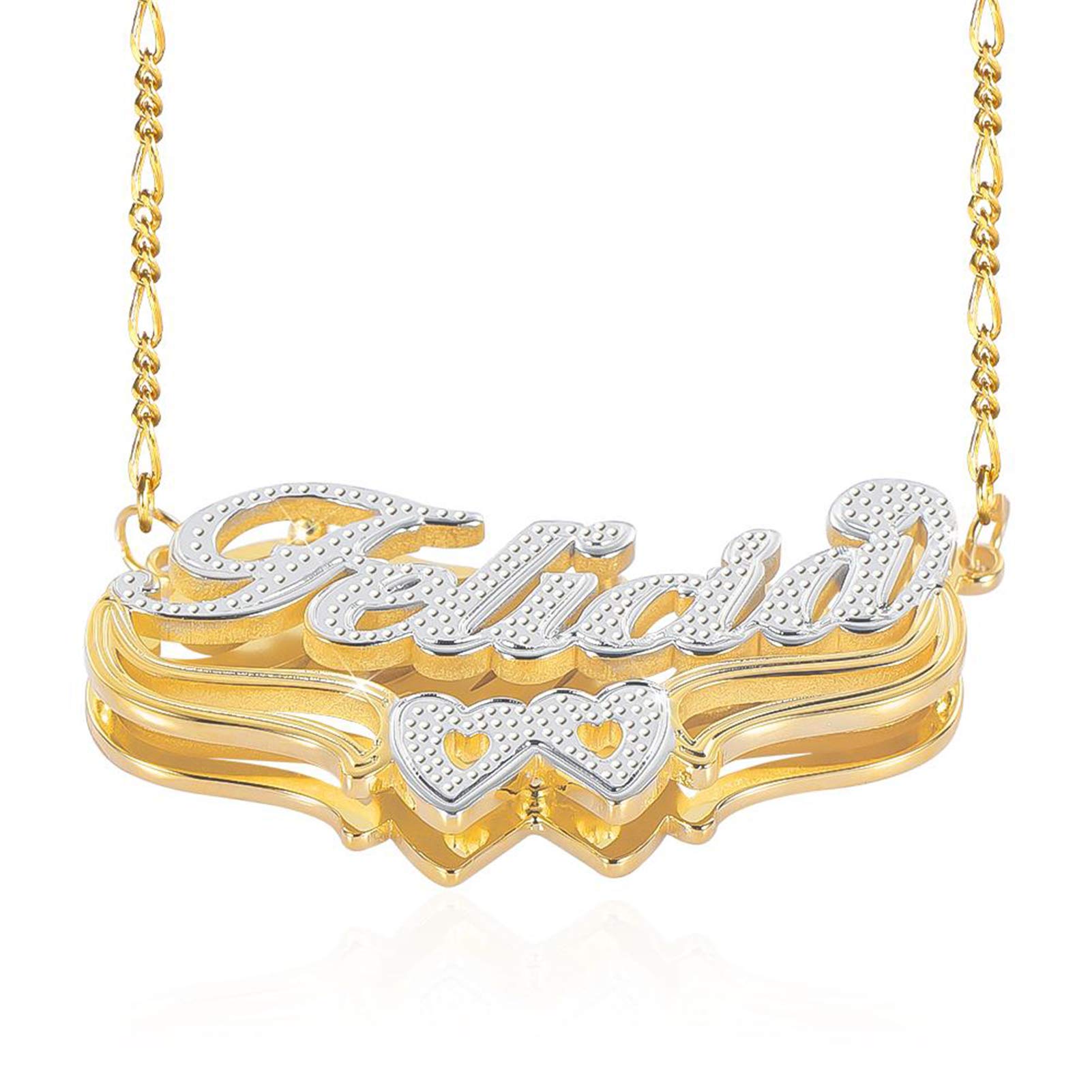 BlingSparkle Double Plated Nameplate Name Necklace Custom Heart Necklace Personalized Two Tone Gold and Silver Custom Name Necklace for Women Teen