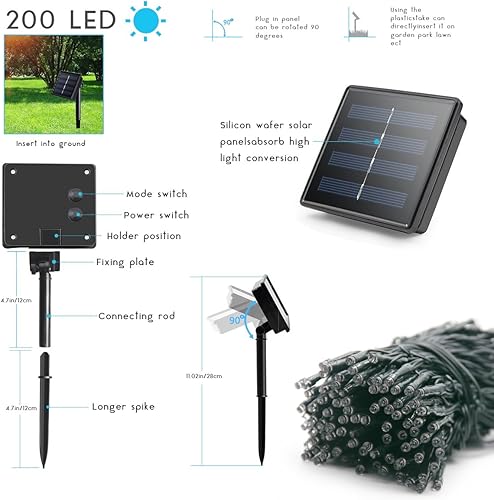 Miniatura 7 de LALAPAO Paquete de 2 tiras de luces solares superlargas de 85 pies, 240 LED, 8 modos, iluminación solar, iluminación al aire libre, impermeable,