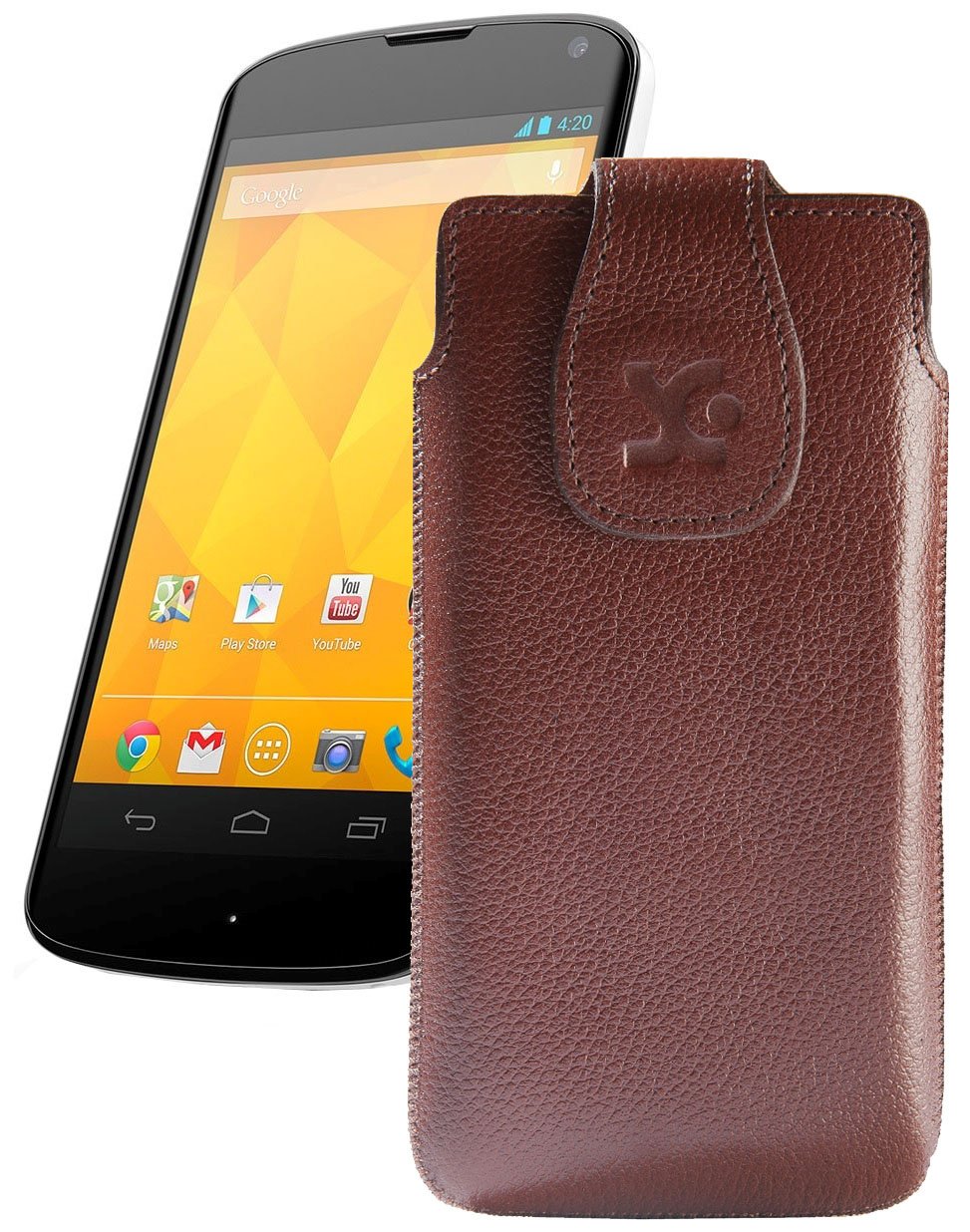 Suncase Original Mobile Phone Case Real Leather with Magnetic Fastener for Google Nexus 4 in Crocodile Brown