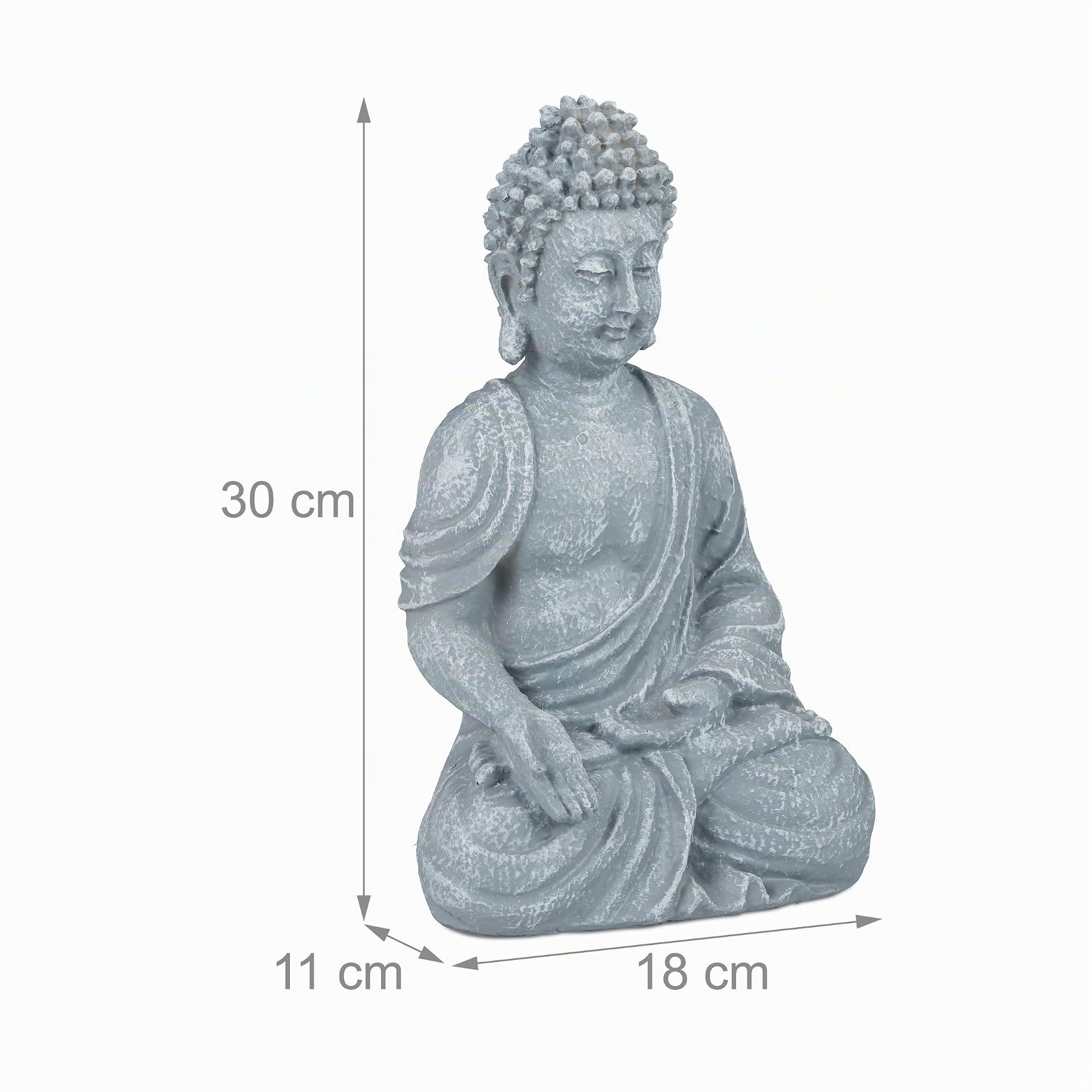 Relaxdays Estatua Buda Sentado, 30 cm, Figura Jardín, Salón, Polirresina, Resistente a Intemperie y Heladas, Gris Claro