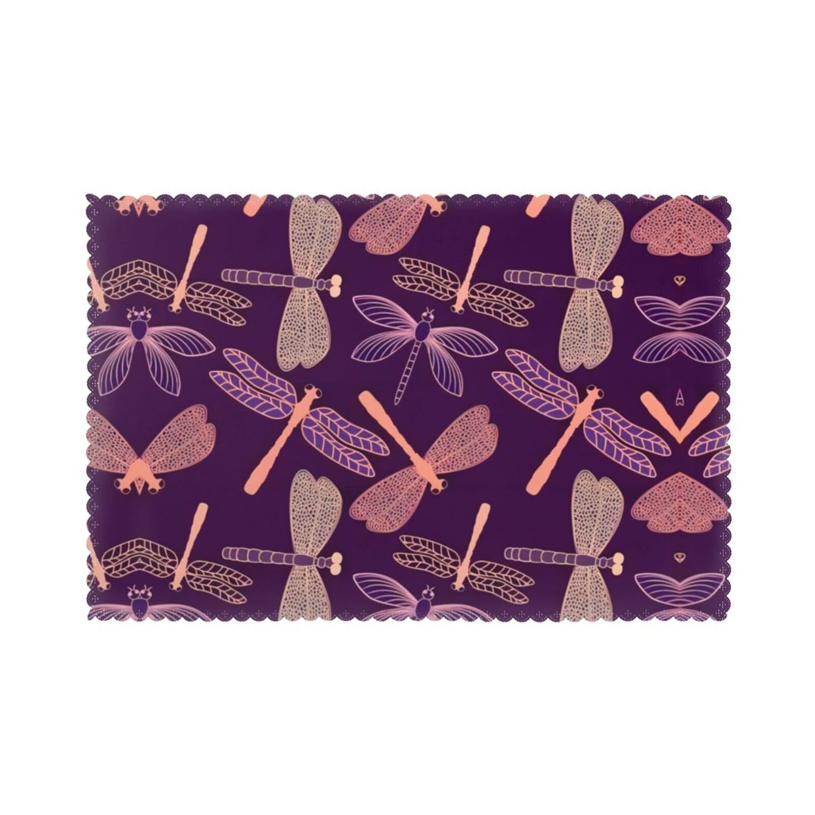 Purple Dragonfly Printed table mat set (6 pieces) - Aesthetic upgrade for family gatherings and hotel banquets