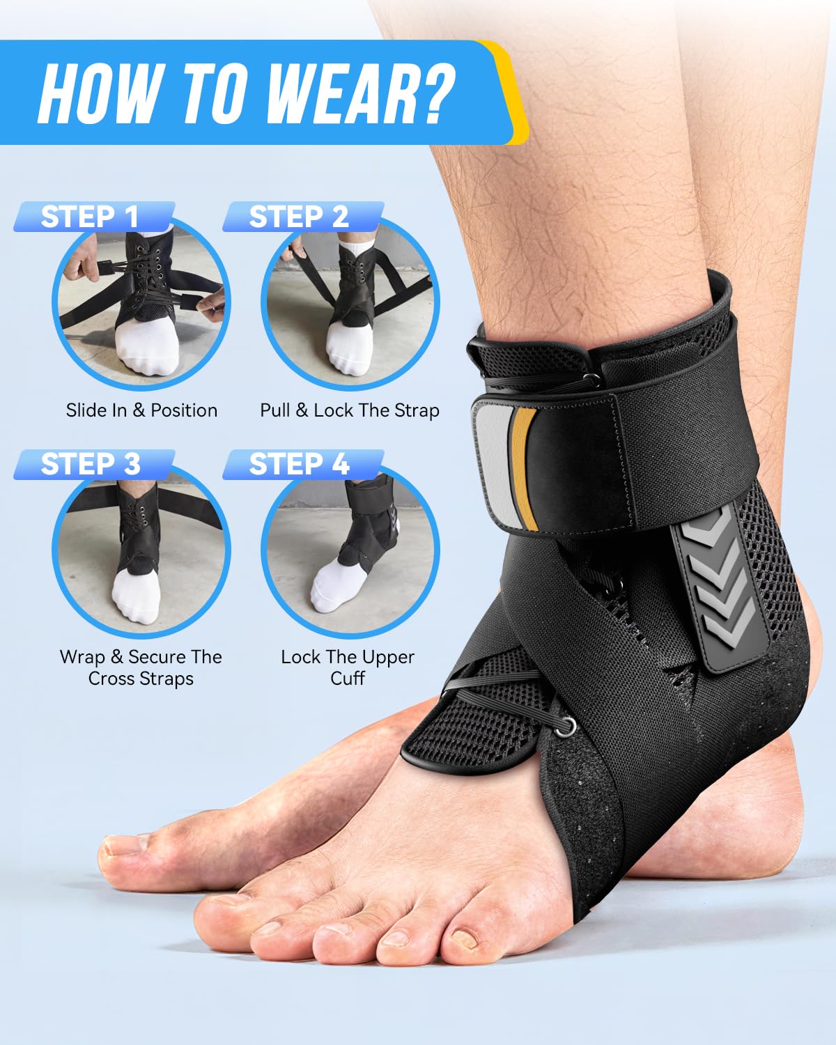 Slim-Fit Ankle Brace for Both Feet with Quick Lace Up and 2 Side Shaped Pads, Air Fabric Cool Ankle Support Brace for Women Men Sprained Ankle, Ankle Stabilizer for Sport, Daily Activities, Injury Recovery and Gym(M) - Image 7