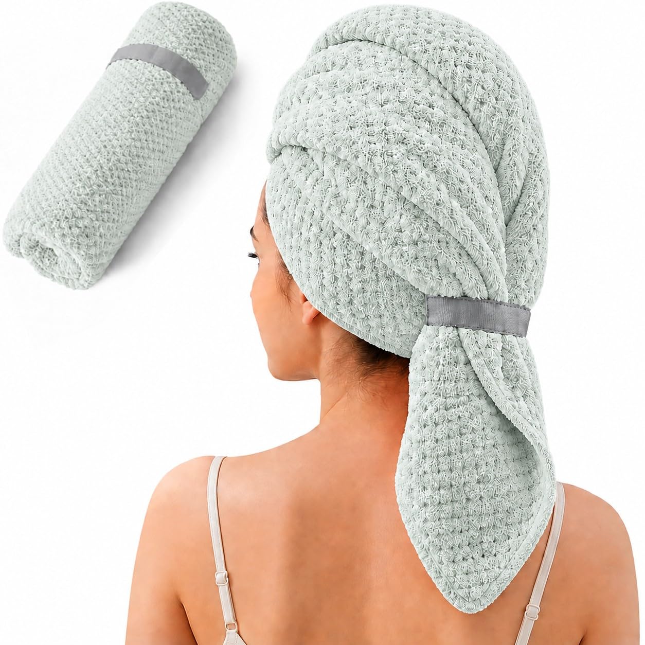 Large Microfiber Hair Wrap Towel for Women, Quick-Dry (Sage Green)
