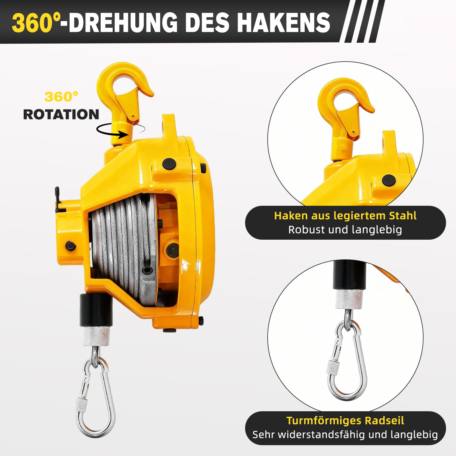 15-22kg Einstellbarer Federzug Balancer Mit 1,5 M Kabel Und Haken, HäNgendes Einziehbares Werkzeug, Federzug, Einstellbarer Federzug, HäNgende Haltevorrichtung In Gelb