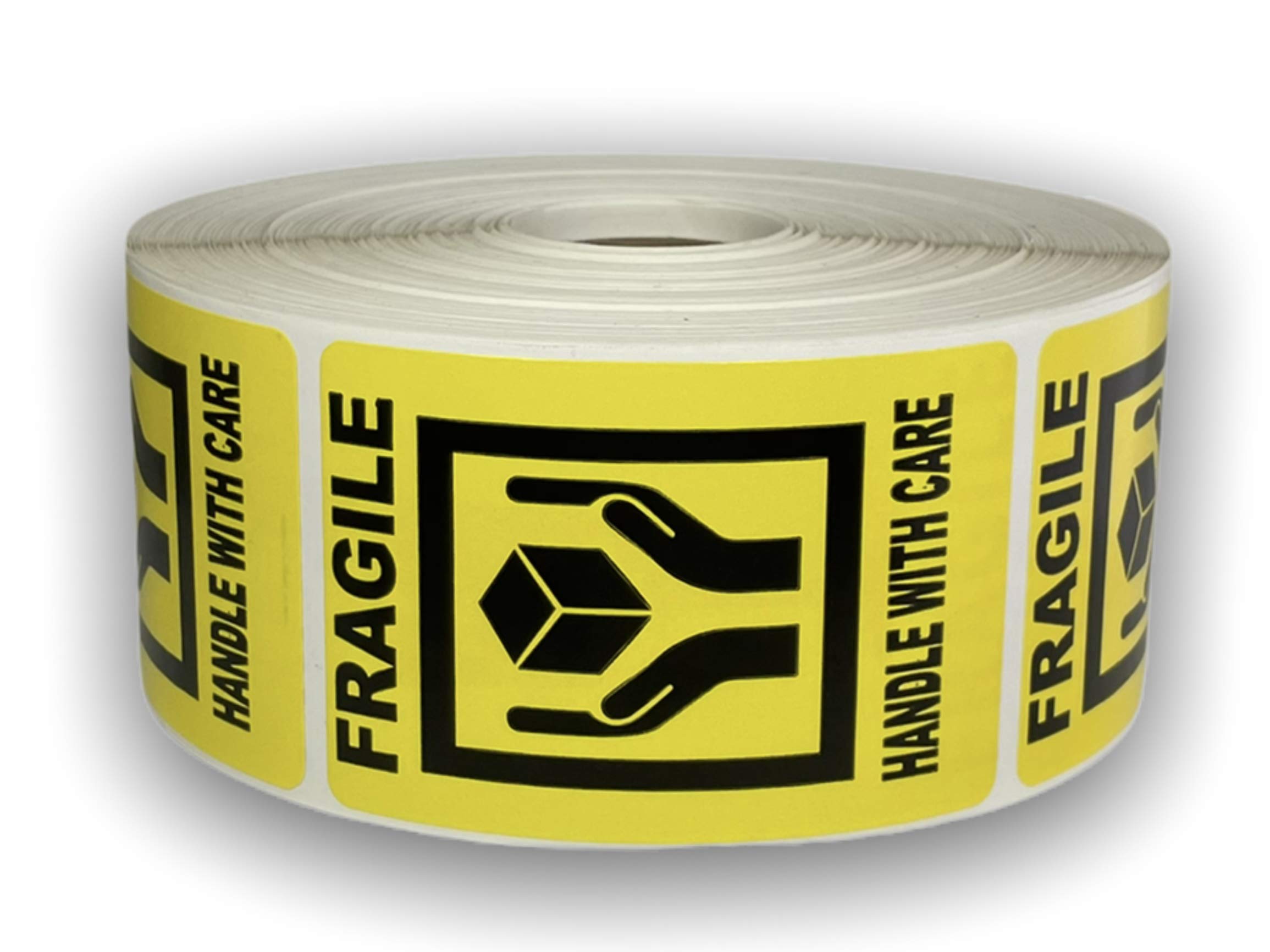 1 Roll of 500 2x3 Yellow Fragile Hands Holding Box Handle with Care Shipping Mailing Labels Stickers