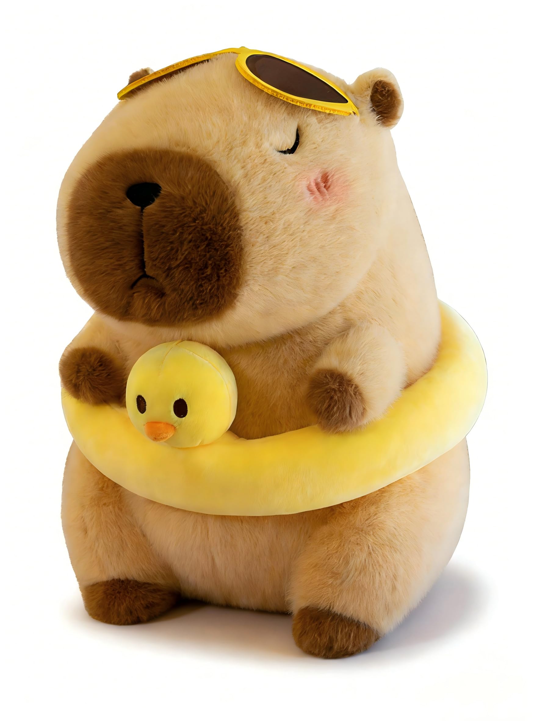 Scratch Art Adorable Soft Capybara Plush Toy - Kawaii Stuffed Animal Gift for Kids & Adults Home Decor (With Duck Swimming ring)