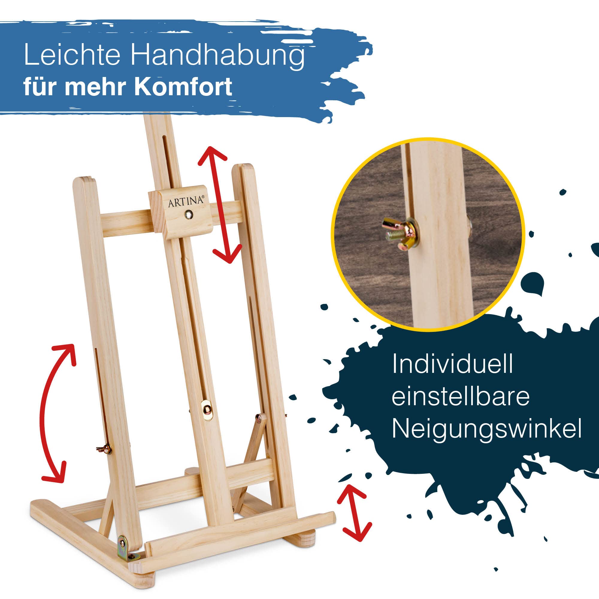 Artina 25tlg Premium Malset mit Tischstaffelei – 8x12ml Acrylfarben Set, 5x Keilrahmen, Pinsel – Malutensilien Malkoffer für Kinder & Erwachsene – Künstler Set FSC® Holz Staffelei zum Malen – Lisbon