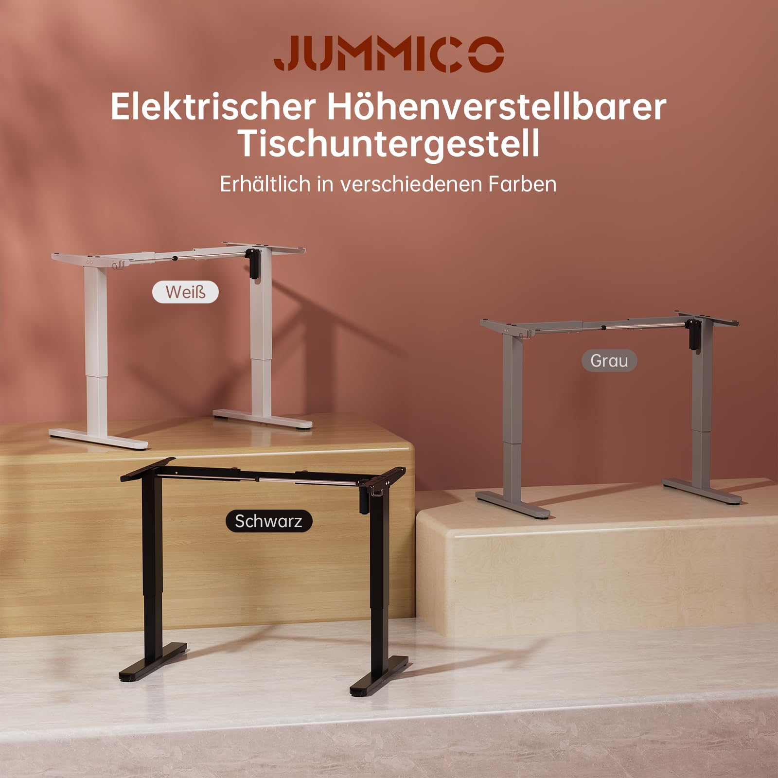 JUMMICO Estructura Mesa Elevable, Mesa Eléctrica Inteligente Ajustable en Altura con 3 Funciones de Memoria, Compatible con Superficies de 100-160 cm y Capacidad de Carga de 70 Kg