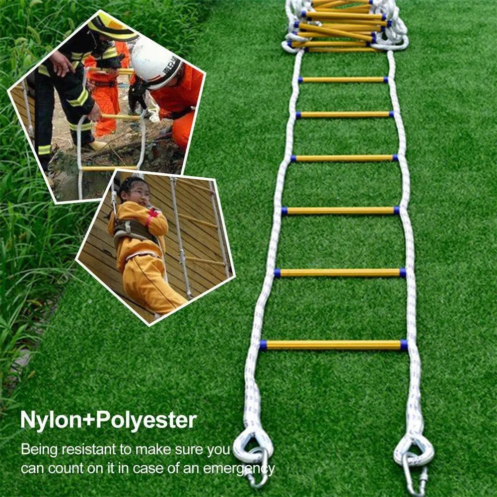 Genérico Escalera de Cuerda de Emergencia para Escape de Incendios - Longitud Ajustable de 5 m a 30 m, Escalera de Seguridad compacta y Reutilizable con 2 Ganchos - Ideal para niños y Adultos, soluci