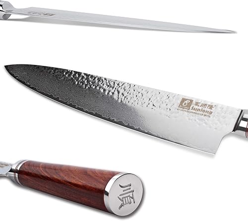 Miniatura 2 de SUNLONG Gyuto - Cuchillo de chef de 10 pulgadas, acero de damasco martillado japonés, cuchillo de cocina profesional, cuchillo afilado, mango de
