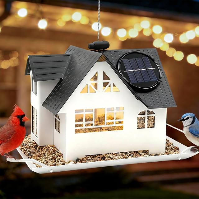 Solar Bird Feeders for Outdoors Hanging, Heavy-Duty Metal Birdfeeders Outside Hanging, Wild Bird Feeders for Garden Decor, Unique Watching Gifts for Bird Lovers, Mom and Grandma