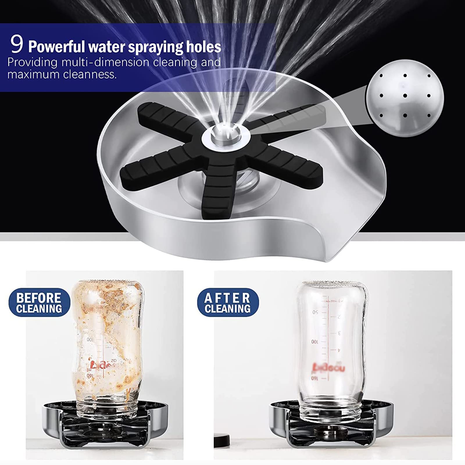 Lavavetri Automatico per Lavelli da Cucina, Lavabottiglie per Tazze di Vetro con Tubo di Ingresso dell'Acqua da 1/4, Lavabicchieri per Bar Ad Alta Pressione, per Casa, Hotel, Ristorante