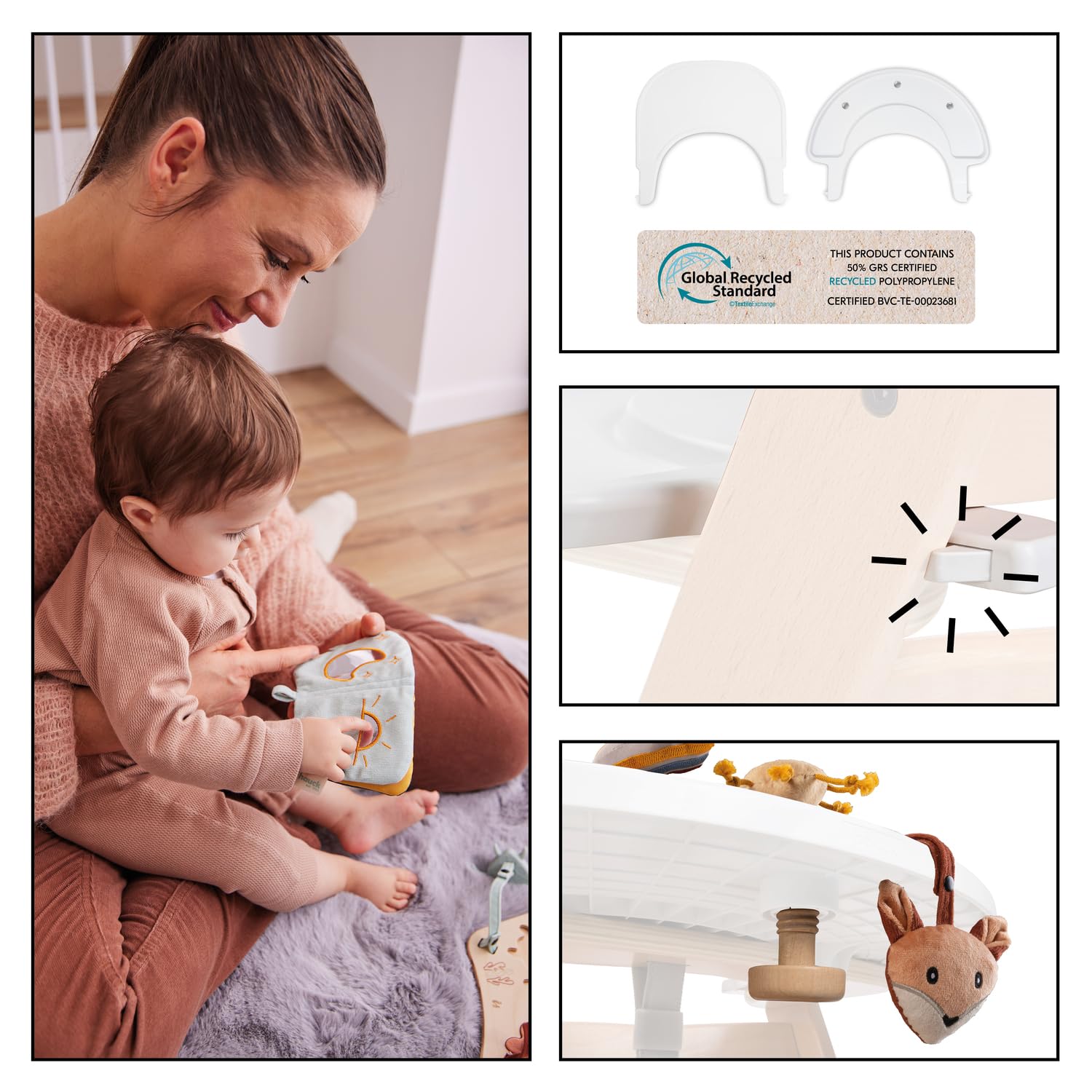 hauck Alpha Start N Grow Set Trona de Bebé de Madera, Natural Dark Grey | Desde el nacimiento hasta 90 kg, incluye hamaca 3 en 1 con funda de muselina, reductor, cojín y bandeja