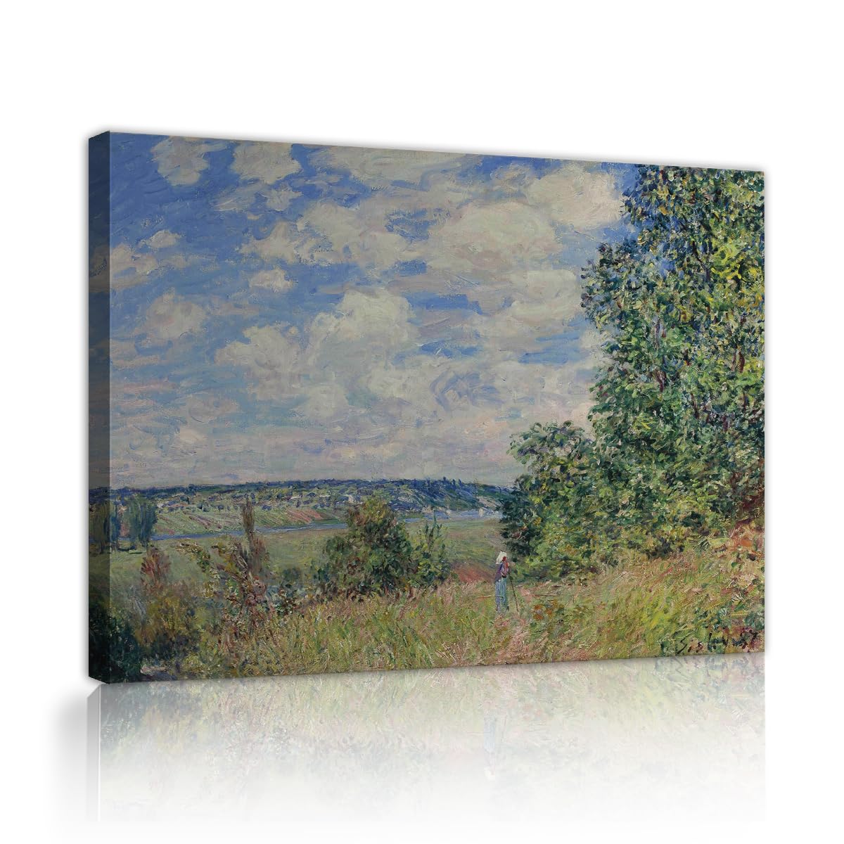 TOANGWALL Alfred Sisley Saint Mammes Replica Framed Canvas Wall Art Living Room Impressionist Famous Landscape Oil Painting Prints for Bedroom Office Decor 85x100cm