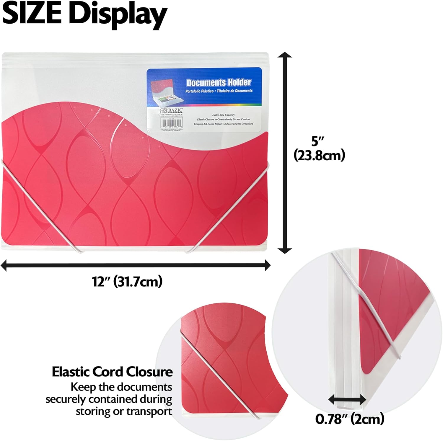 BAZIC Products Plastic File Folder Poly Envelopes, Letter Size Elastic Band Closure, A4 Size File Folders for Documents Paper, School Office Supplies, 24-Pack