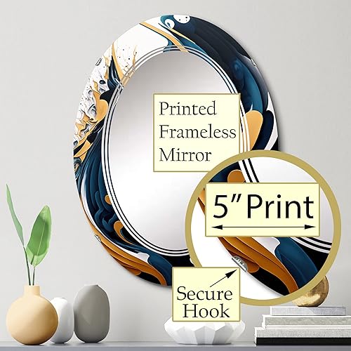 Miniatura 3 de DesignQ Pintura abstracta de arte moderno azul y dorado, espejo de tocador, espejos de baño, espejos de pared para sala de estar, dormitorio, espejo