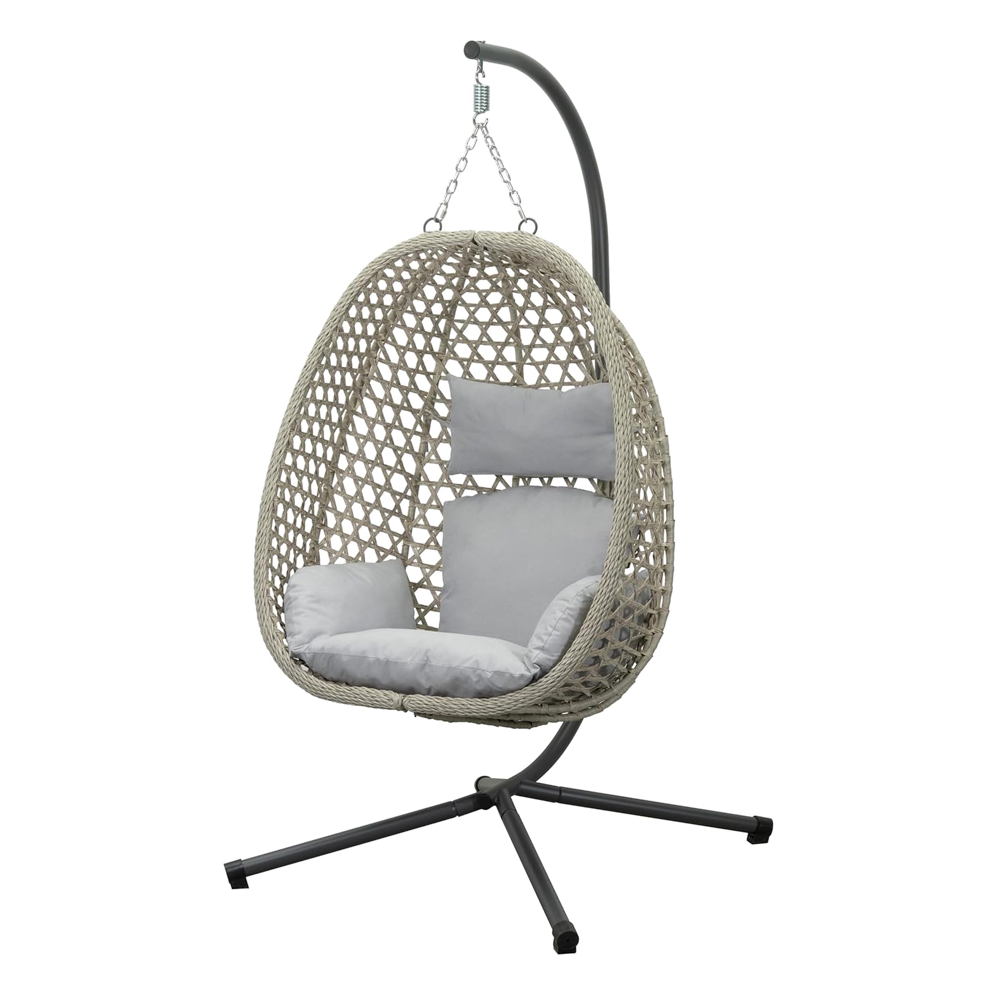 Koll Living Sillón colgante Luna para exteriores, aspecto de ratán, color beige, resistente a la intemperie, con estructura de acero y cojín cómodo, resistente a los rayos UV y al agua, 95 x 103 x 197