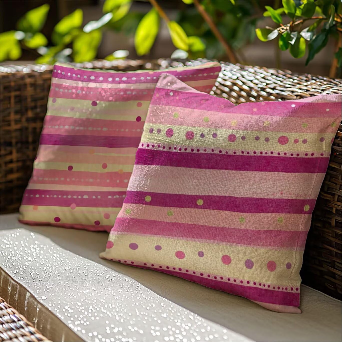 2er Set Leinen Kissenbezug Streifen Outdoor Kissen für Garten Sofa 0K-43