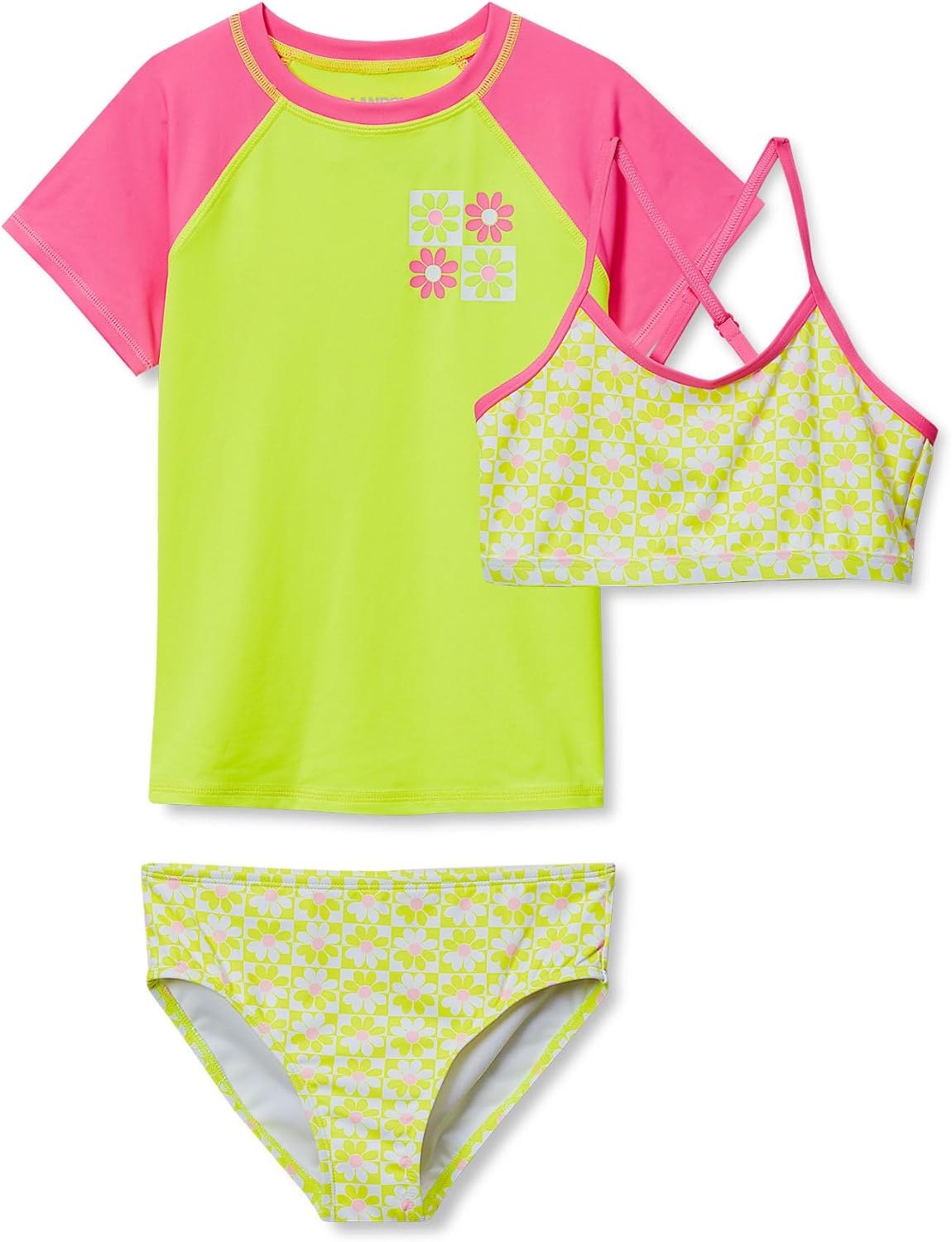 Lands' End Girls Chlorine Resistant Short Sleeve Rash Guard Swim Top and Bikini Set