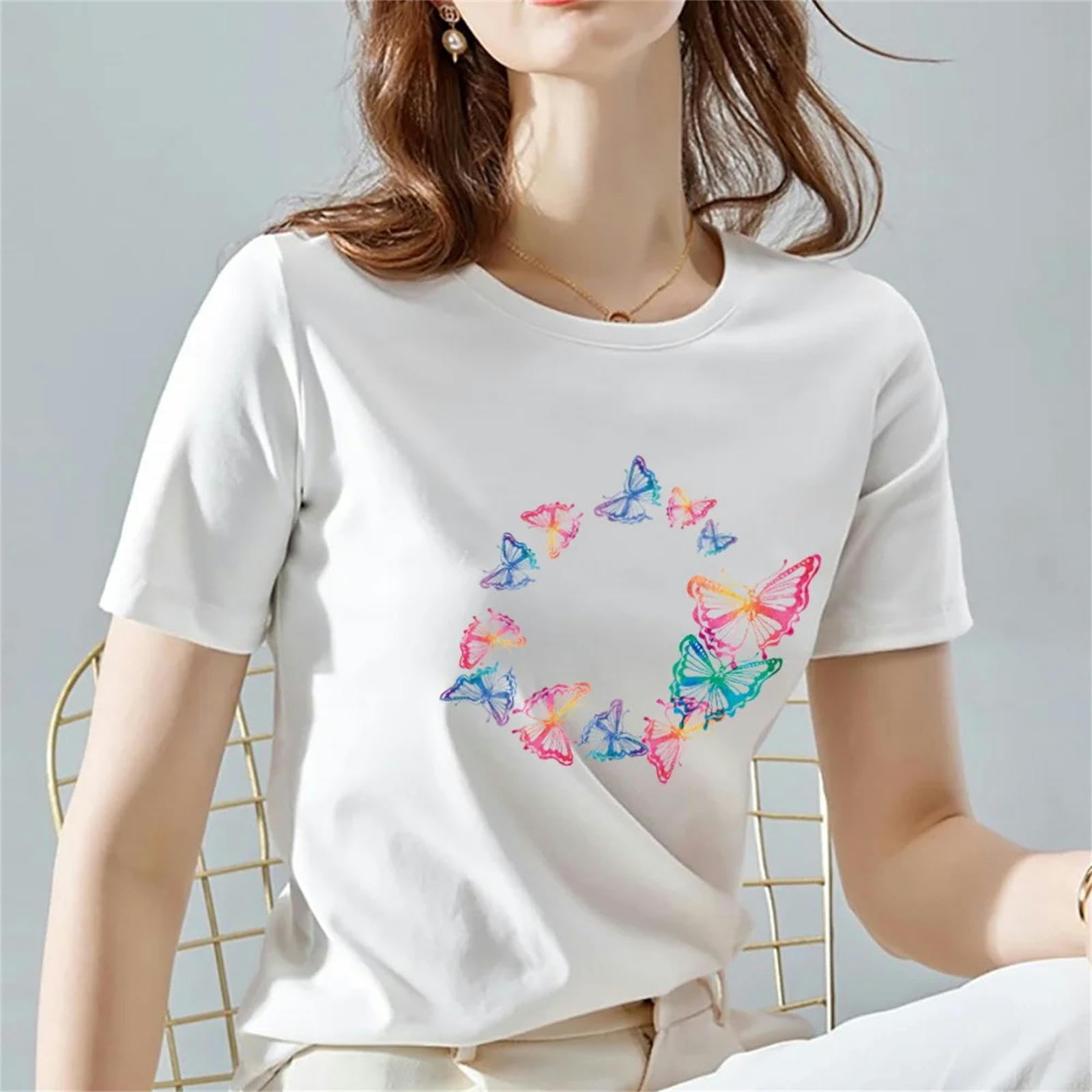 T Shirt Donna Donna Estate A Maniche Corte Stampa Farfalla Moda Donna Casual T-Shirt Donna A Maniche Corte T-shirt-04-m
