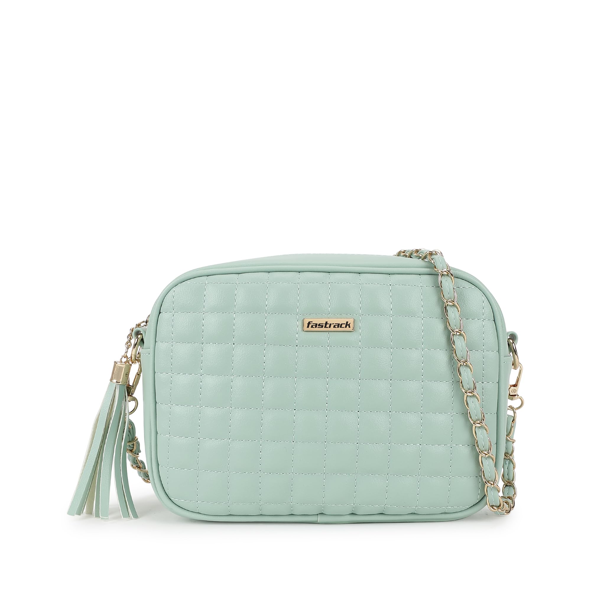 Quilted Structured Sling Bag with Metallic Chain Strap and Tassel for Women, Girls and Ladies | Ladies Purse Handbag | Slings for Casual Carry-image-0