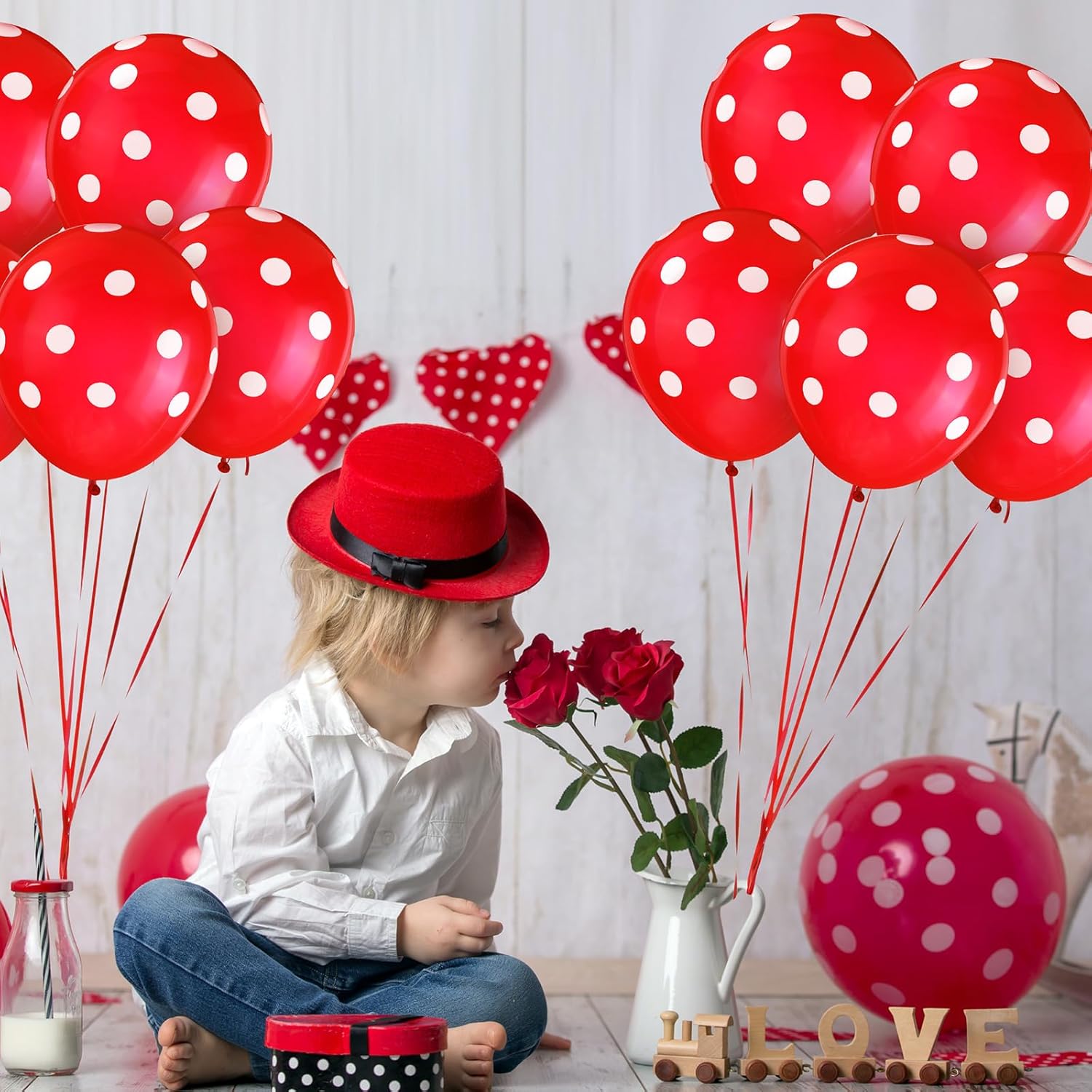 Sumind 100 Pieces Polka Dots Balloons Black Red Latex Balloons Ladybug Strawberry Decorations for Party Decor Birthday Wedding Supplies(12 Inch,White Dots) - Image 4