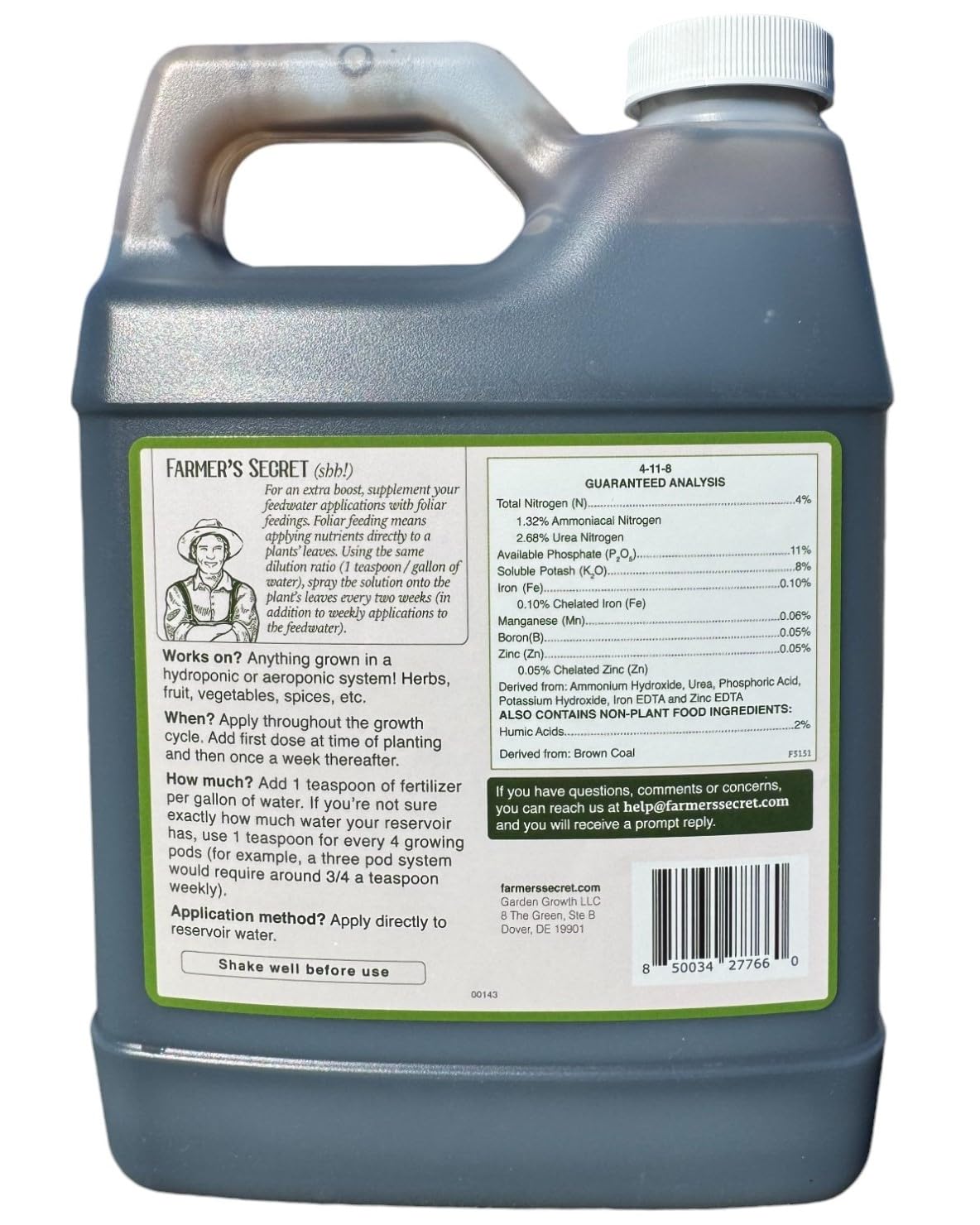 Farmer's Secret Hydroponic Booster Fertilizer - Super Concentrated 4-11-8 Formula - Use with Any Hydroponic or Aeroponic System - Great for Herbs, Veggies, Fruits, and More (32oz) - Image 2